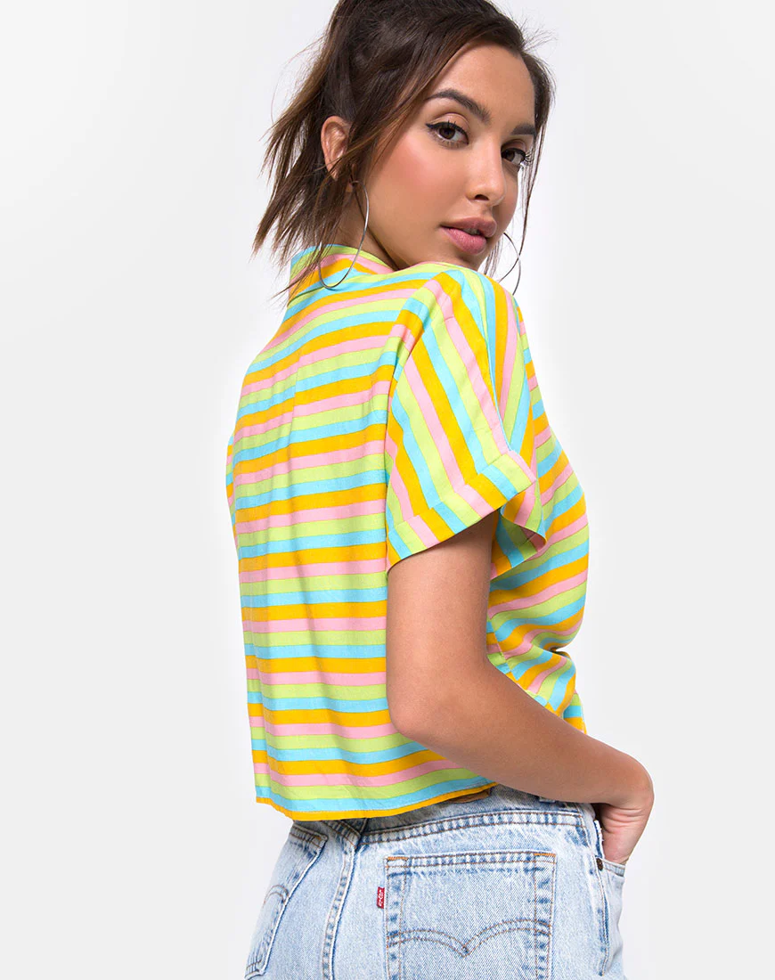Gapo Tie Up Shirt in Sweet Stripe - Awmao