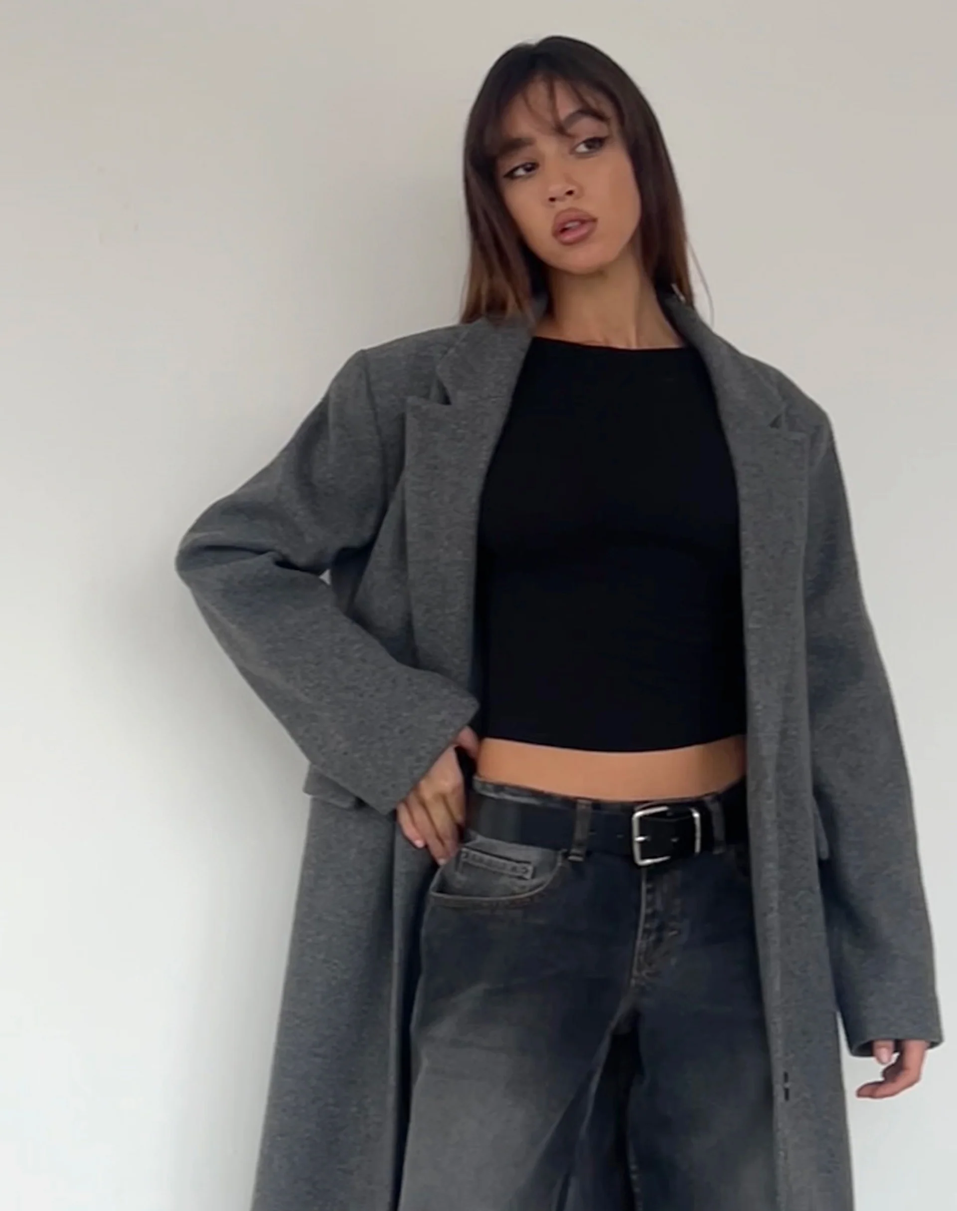Malati Longline Coat in Charcoal - Awmao