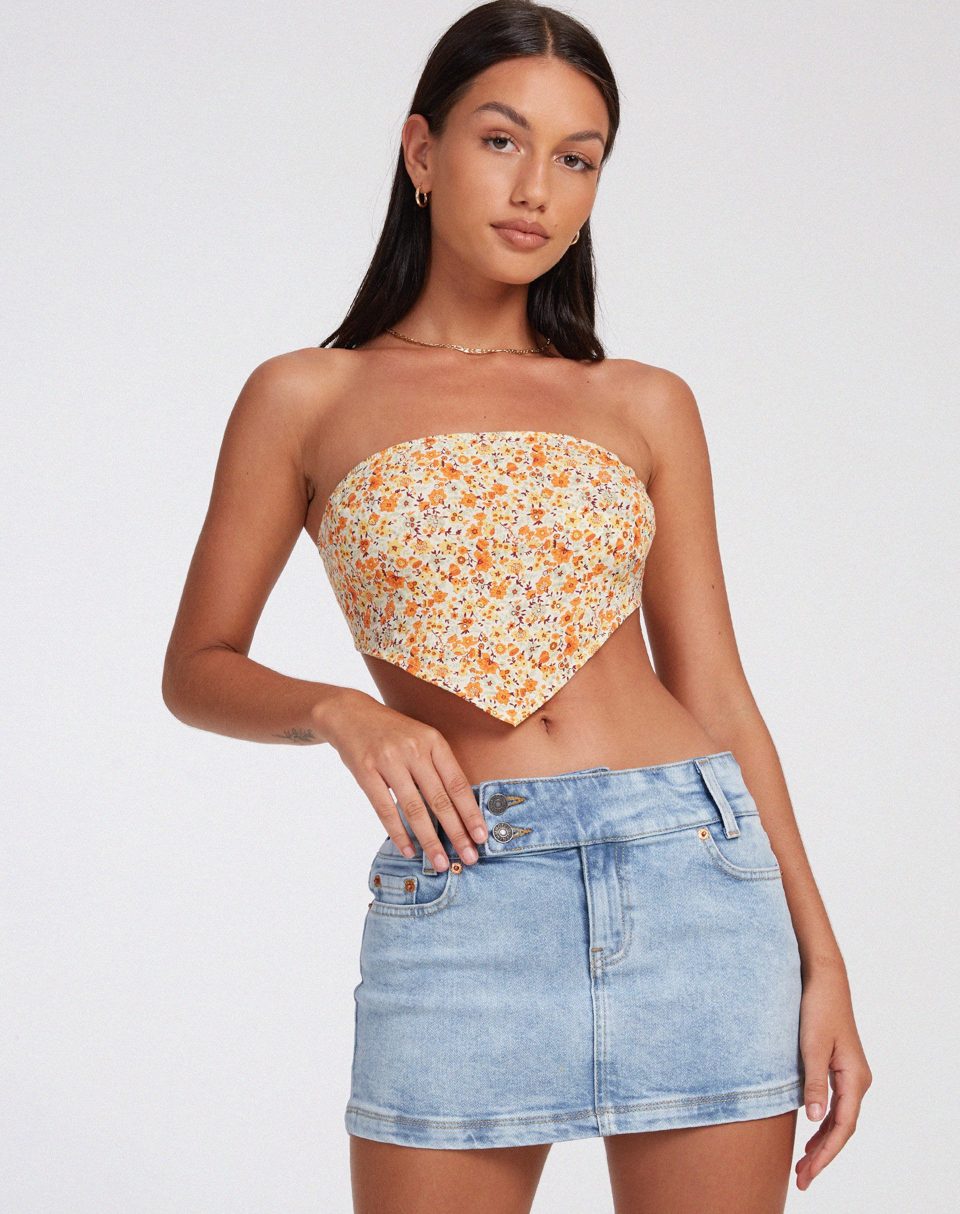 Nolda Crop Top in Ditsy Tangerine - Awmao