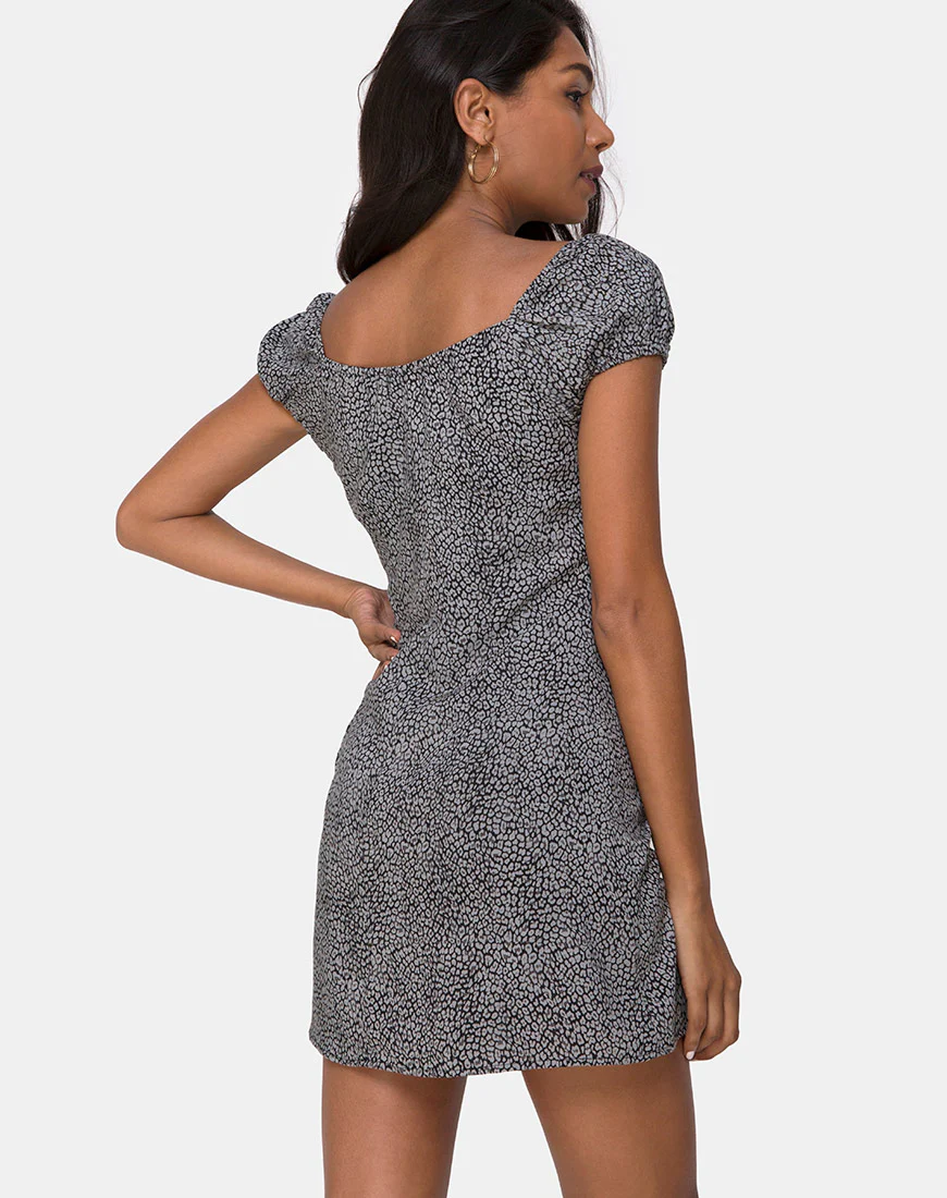 Gaval Dress in Ditsy Leopard Grey - Awmao