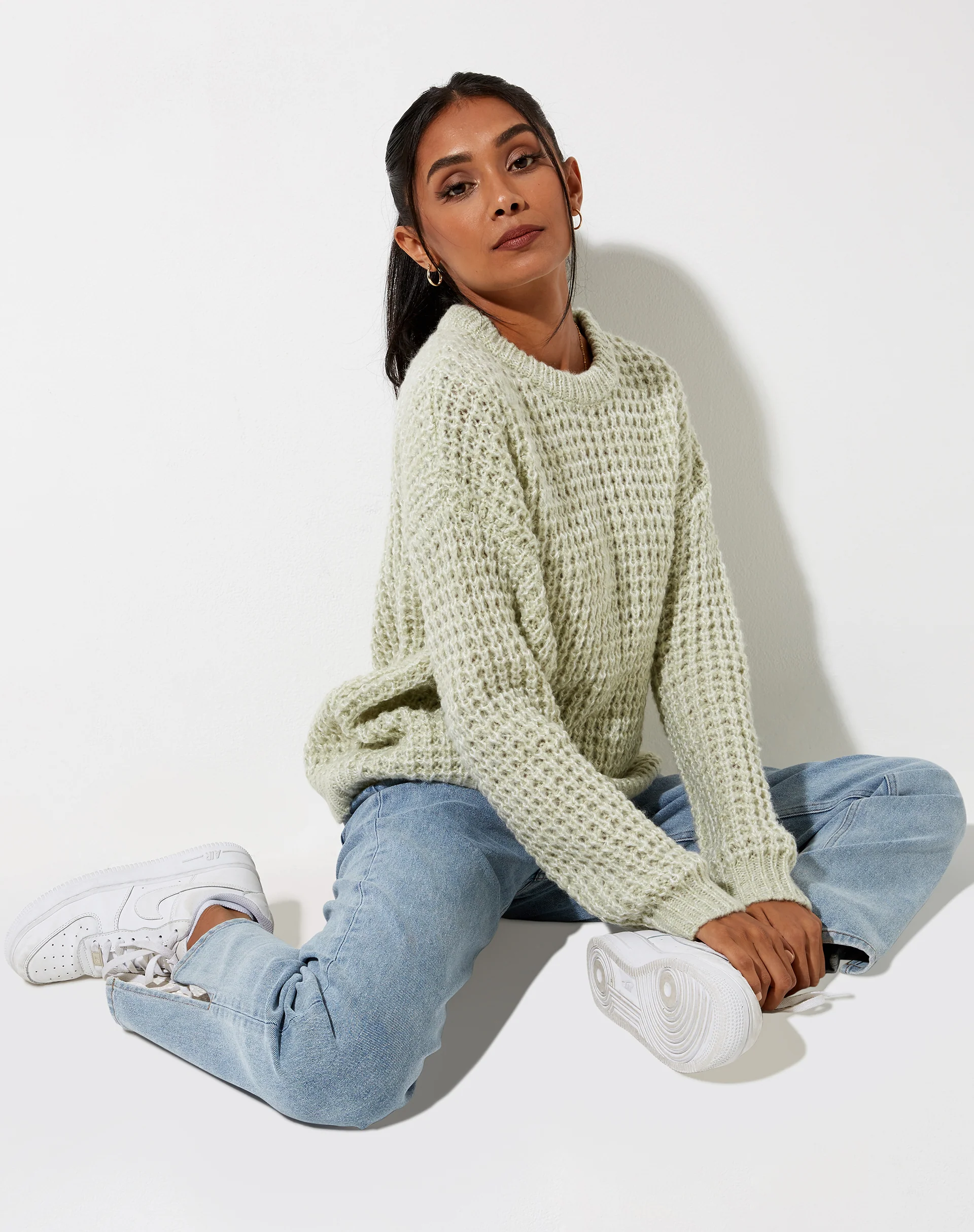 Caribou Jumper in Chunky Knit Mint - Awmao