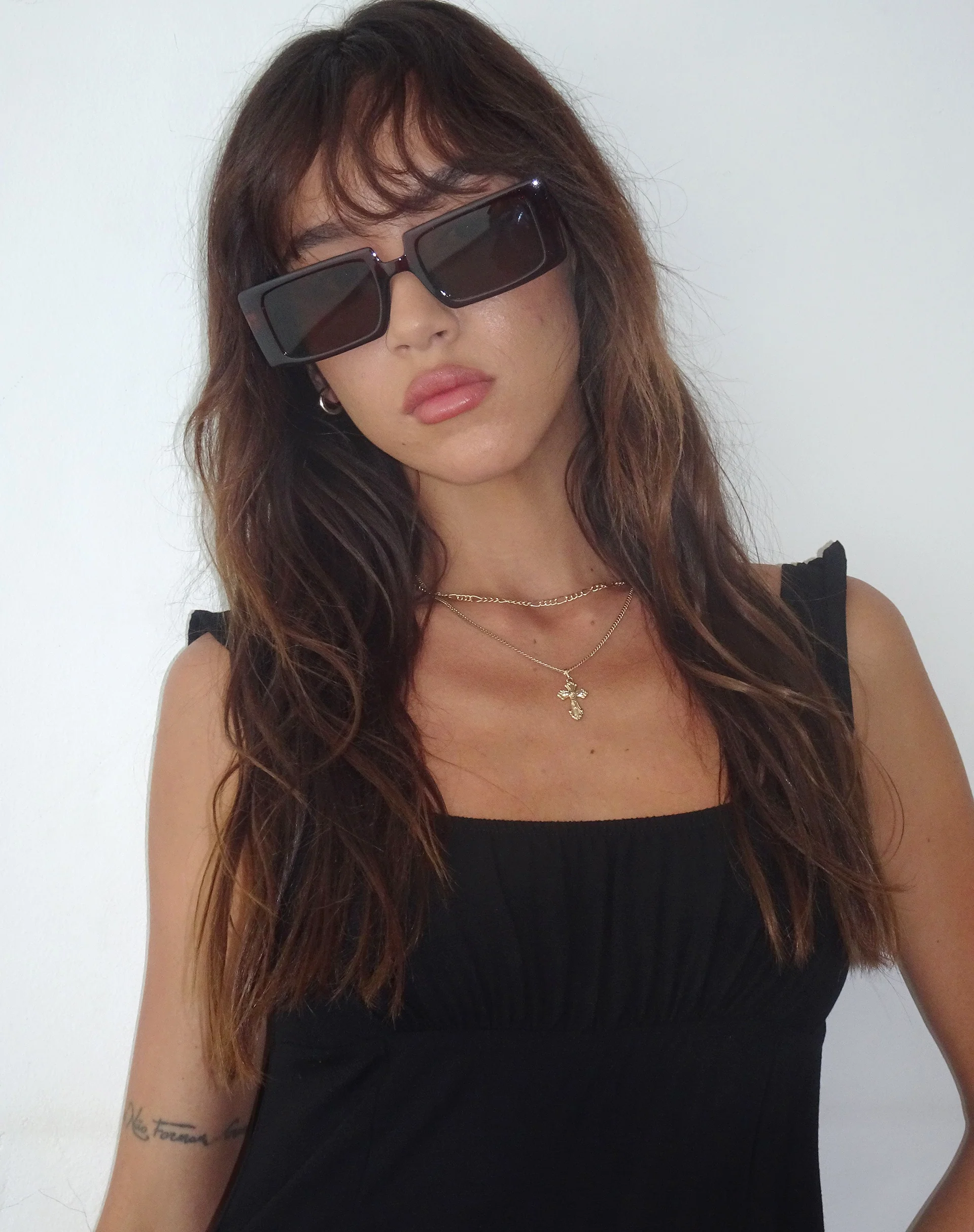 Lelia Rectangle Sunglasses in Brown - Awmao