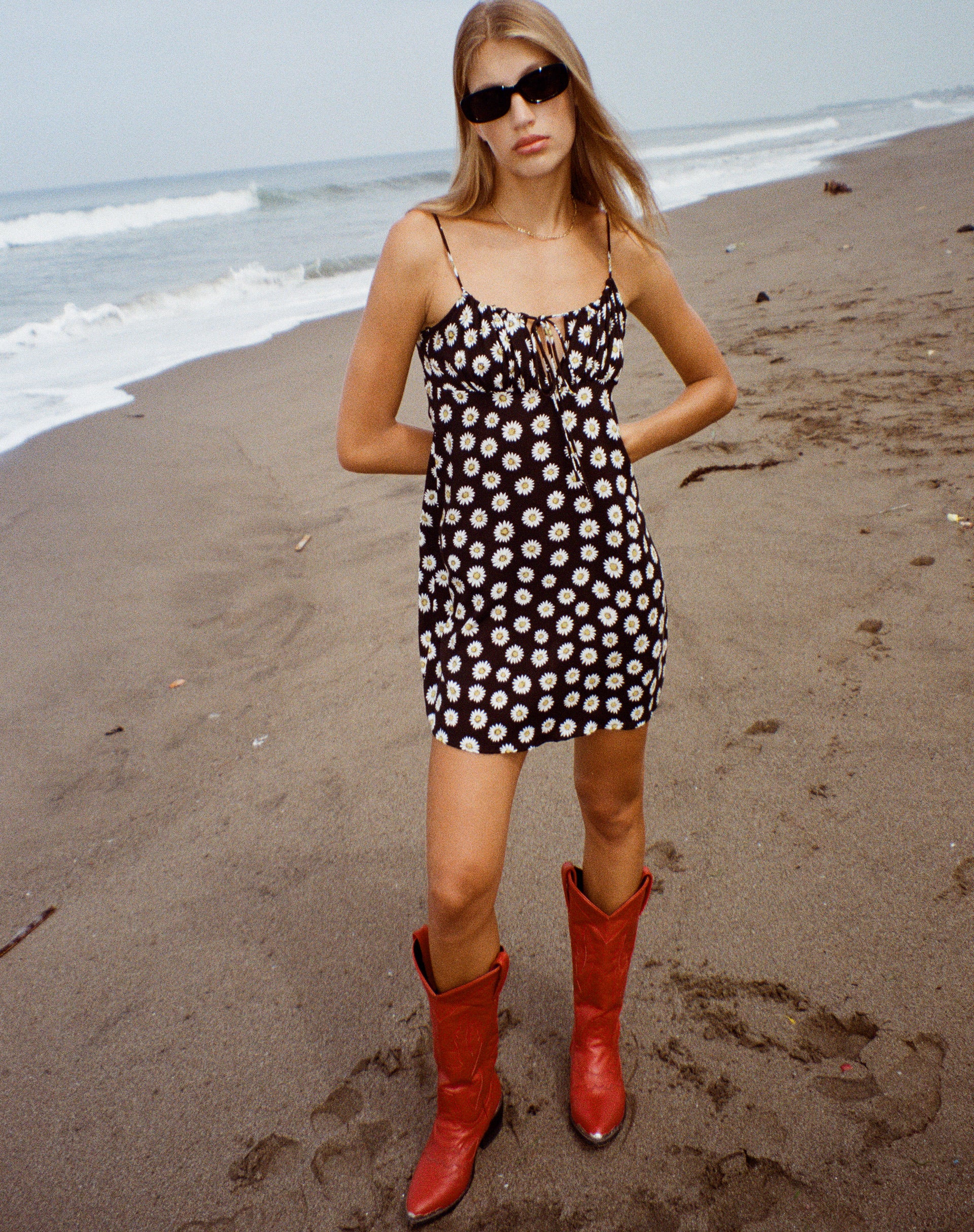 Mala Mini Dress in Grunge Daisy Black - Awmao