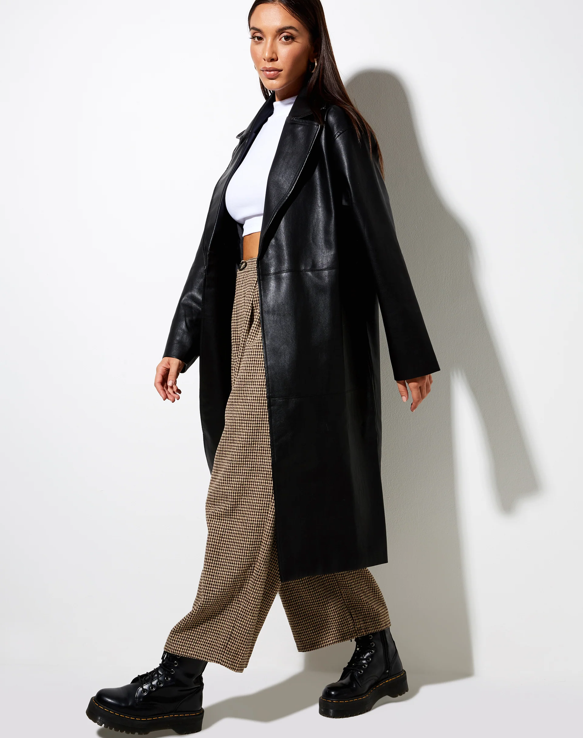 Duster Longline Coat in Pu Black - Awmao