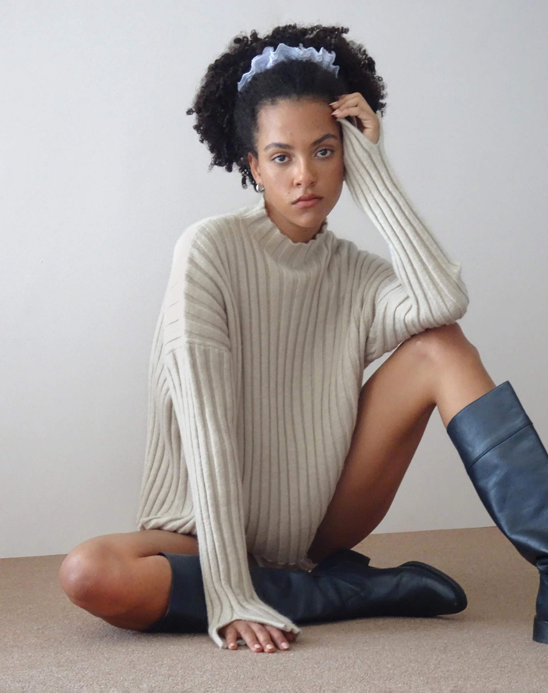 Judah Oversized Chunky Rib Knit Jumper in Ecru - Awmao