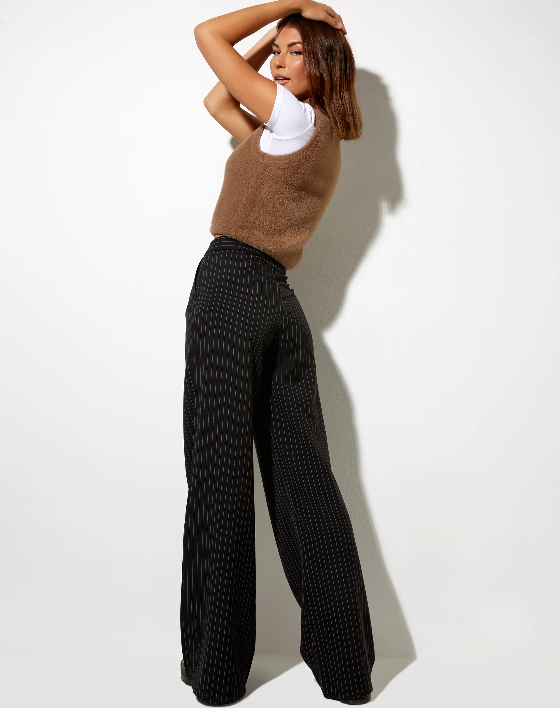 Ivo Flare Trouser in Pinstripe Black - Awmao
