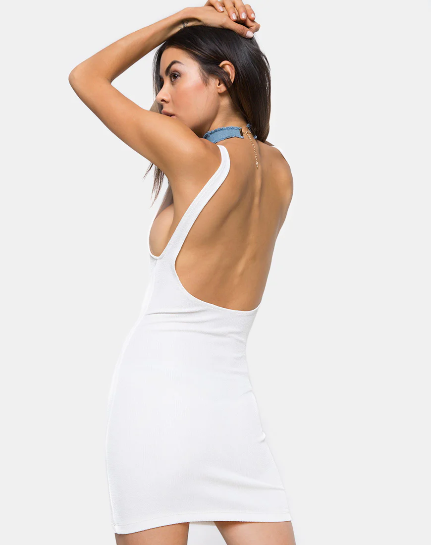 Maiza Bodycon Dress in Baby Rib Ivory - Awmao
