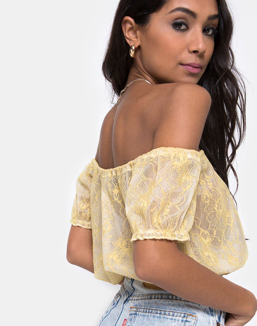Eva Crop Top in Pastel Lace Lemon - Awmao