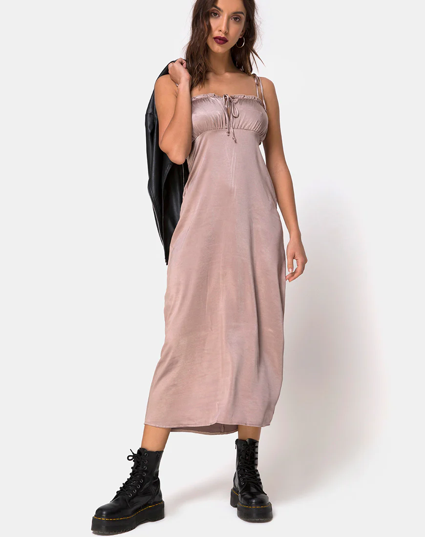 Shilia Dress in Satin Mink - Awmao