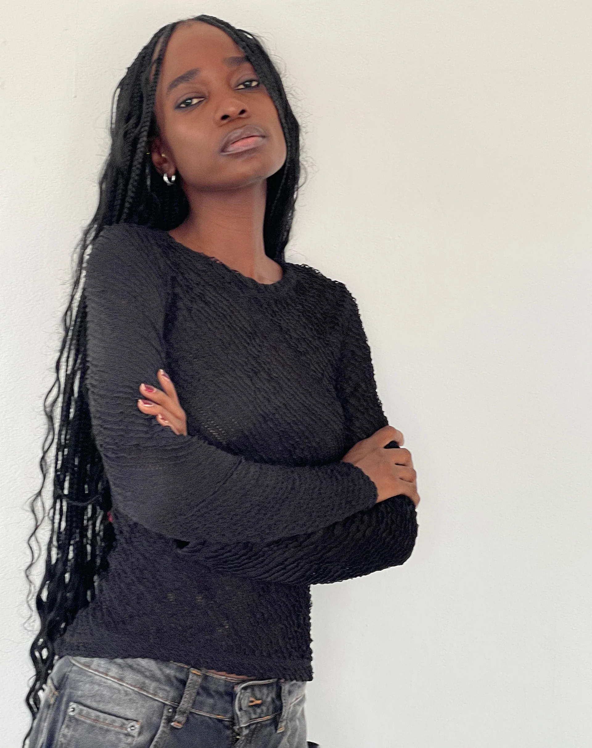 Maya Long Sleeve Top in Textured Black - Awmao