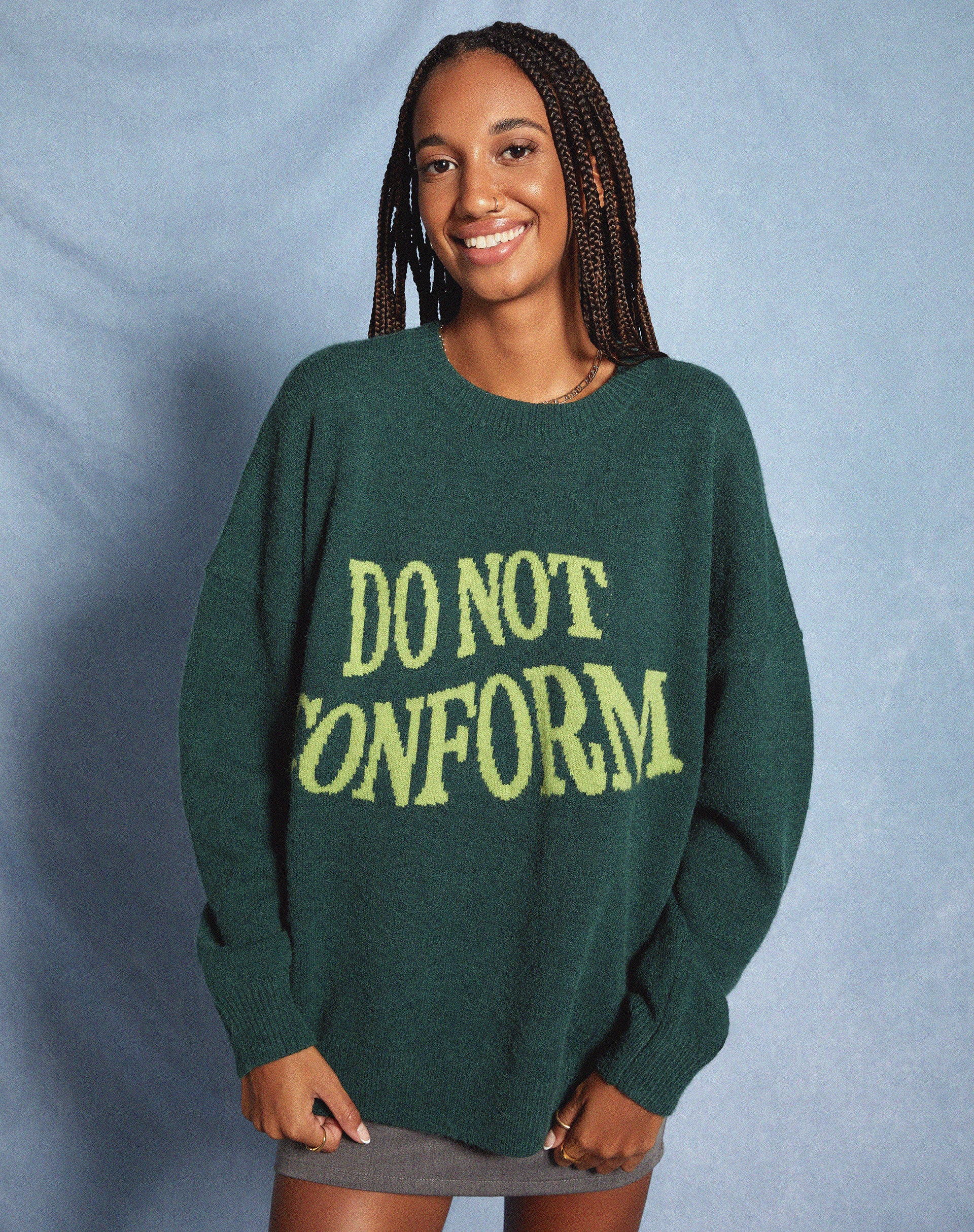 Jamin Jumper in Green 'Do Not Conform' - Awmao