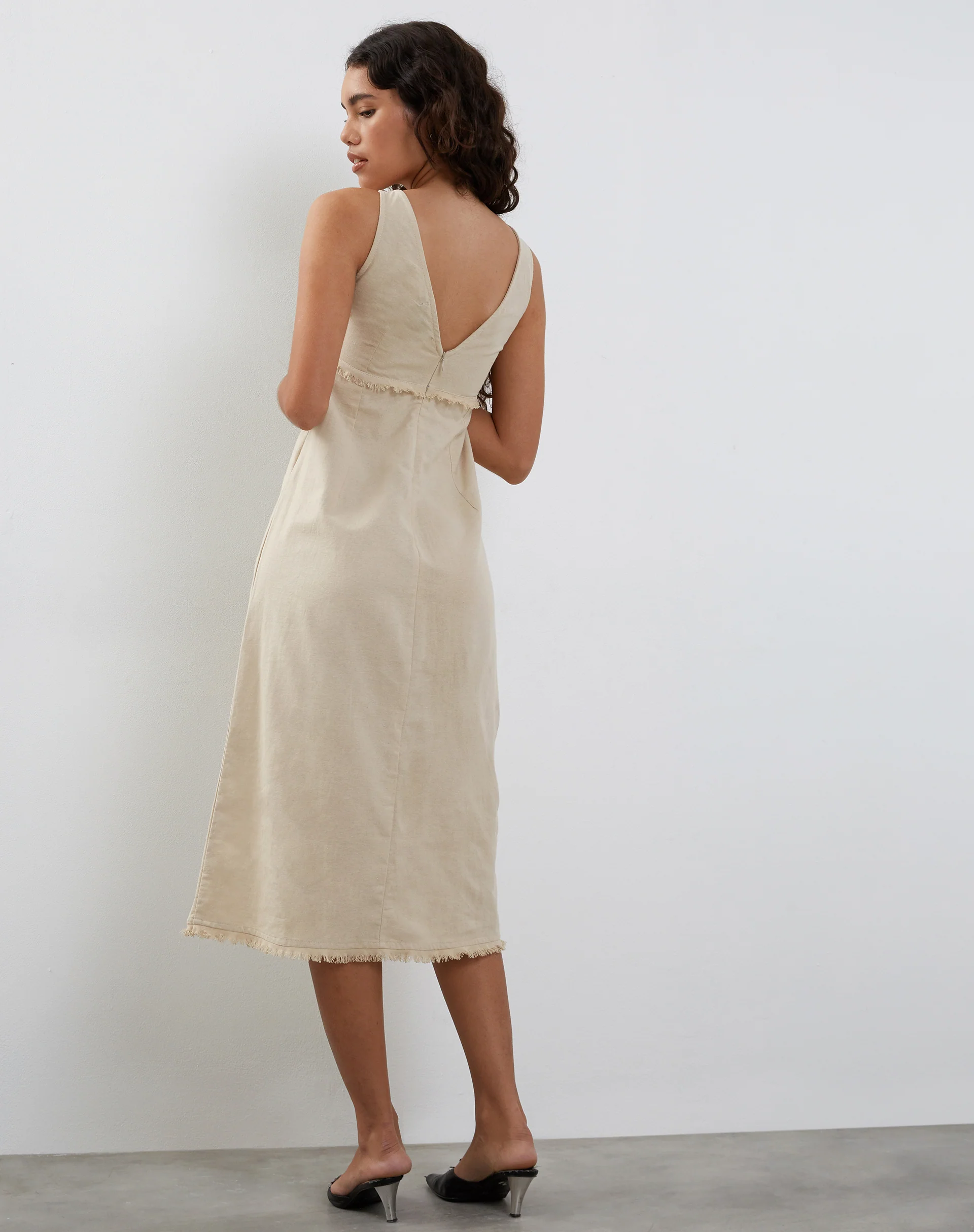 Antari Midi Dress in Ecru Linen - Awmao
