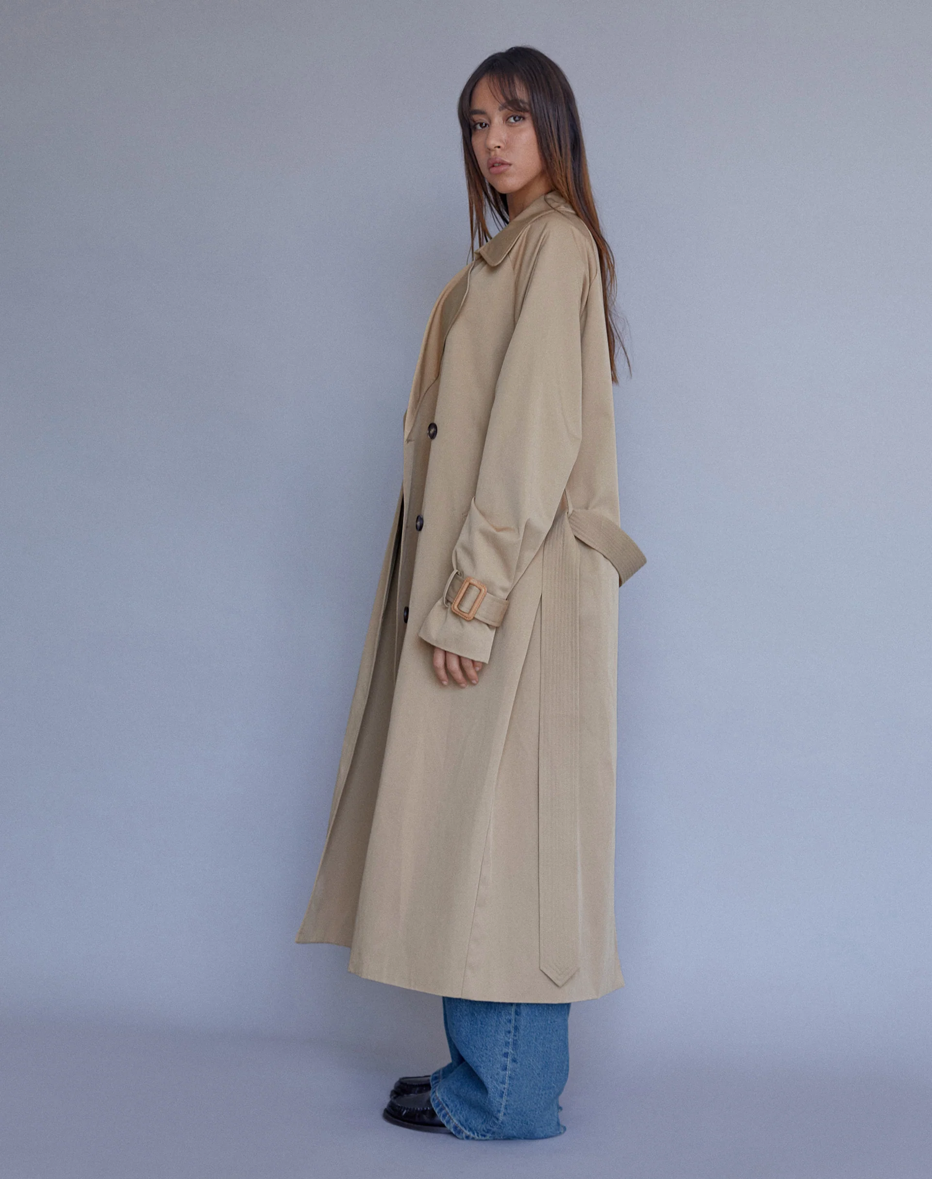 Orcati Double Breasted Trench Coat in Tan - Awmao