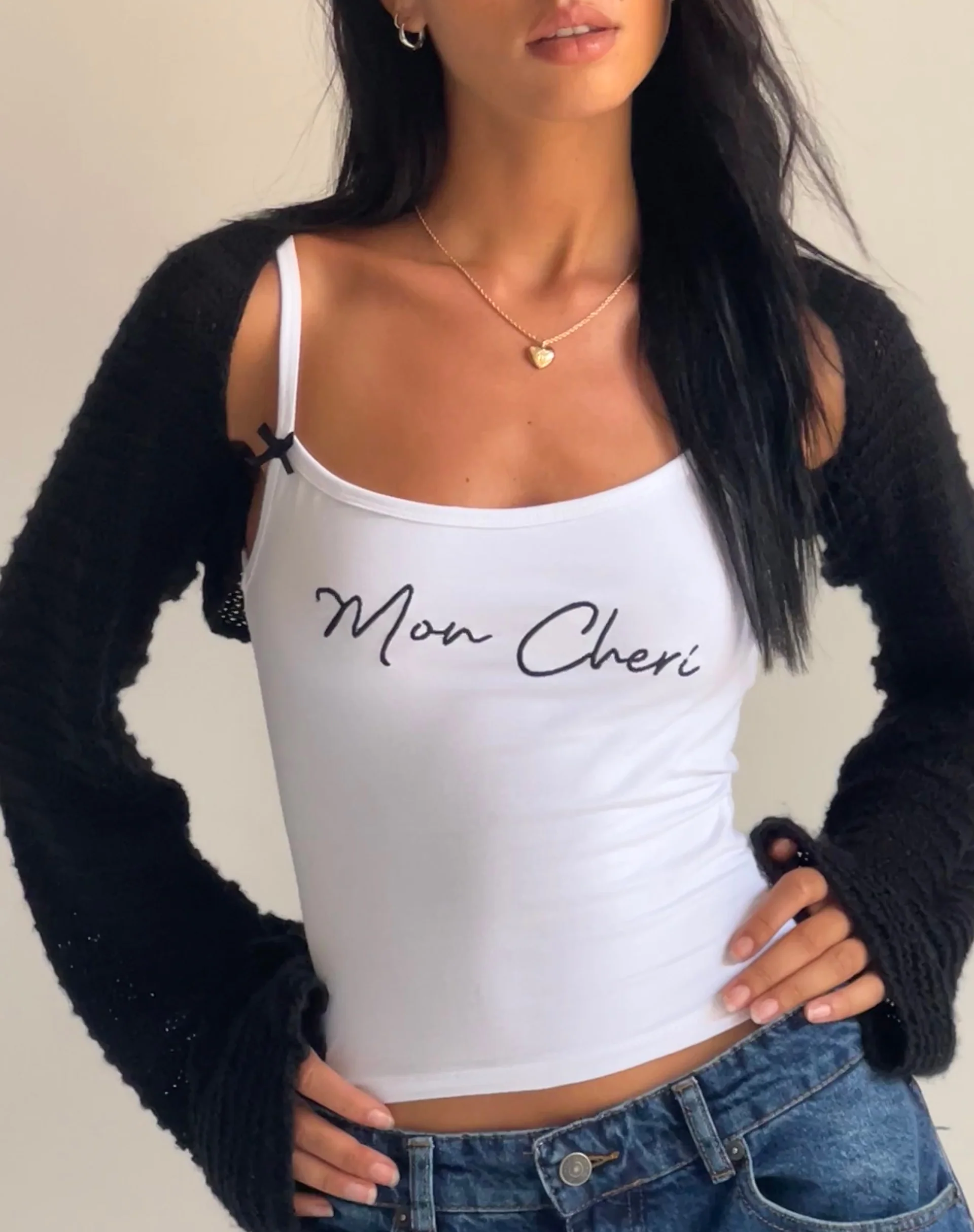 Isa Vest Top in White with Mon Cheri Embroidery - Awmao