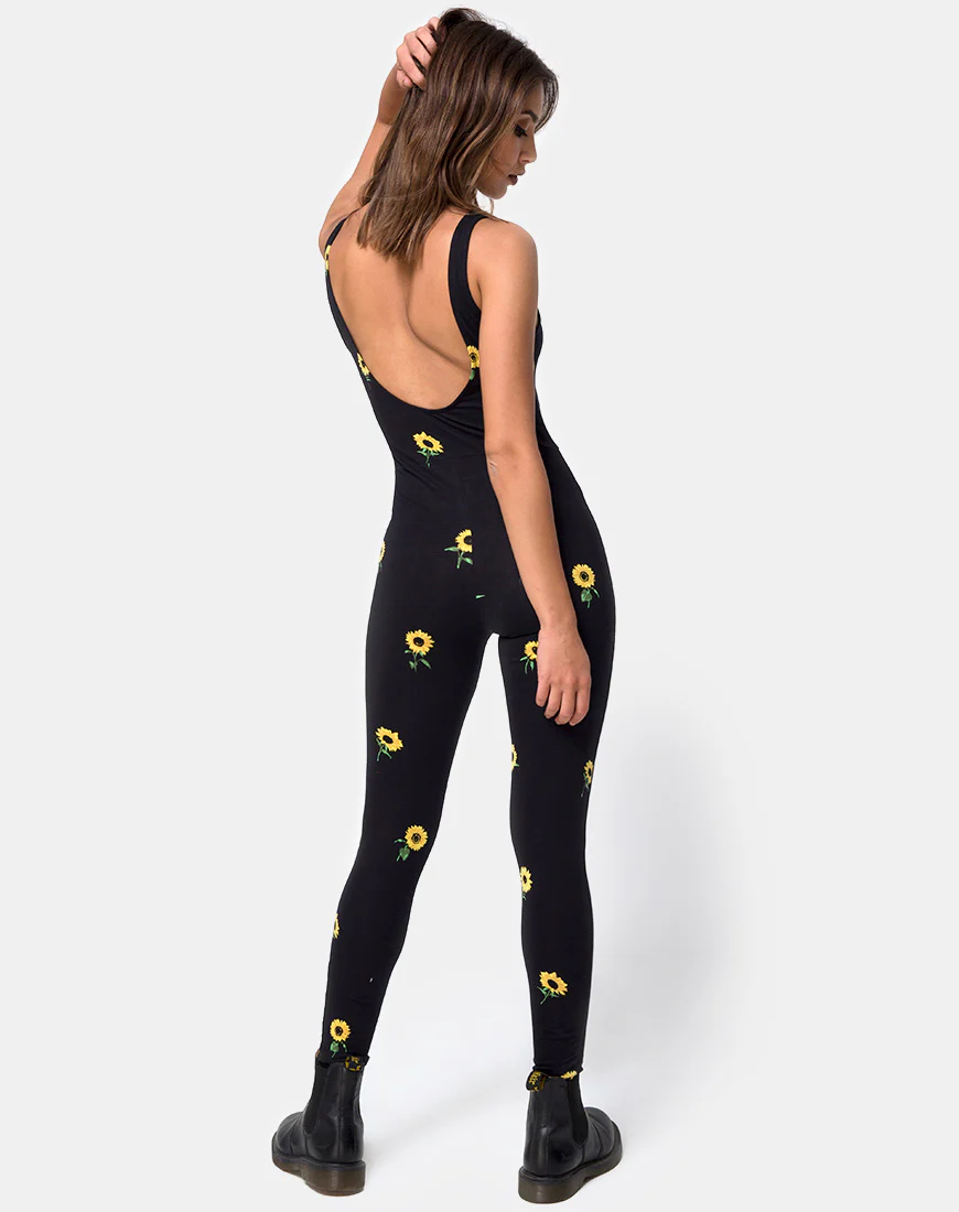 Unitard in Ditsy Sunflower - Awmao