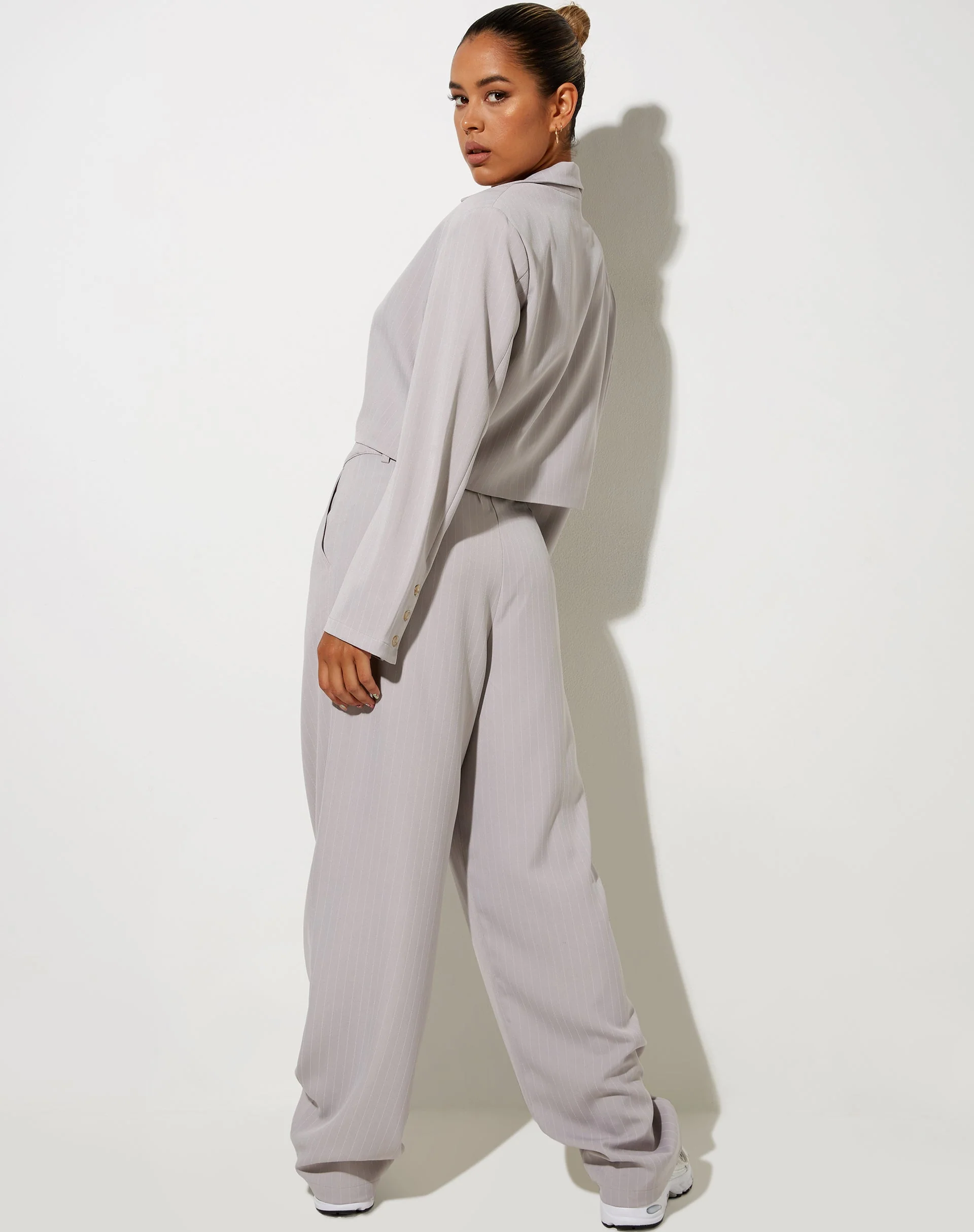 Sakila Trouser in Pinstripe Silver Grey - Awmao