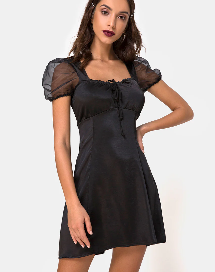 Guenelle Dress in Satin Black - Awmao