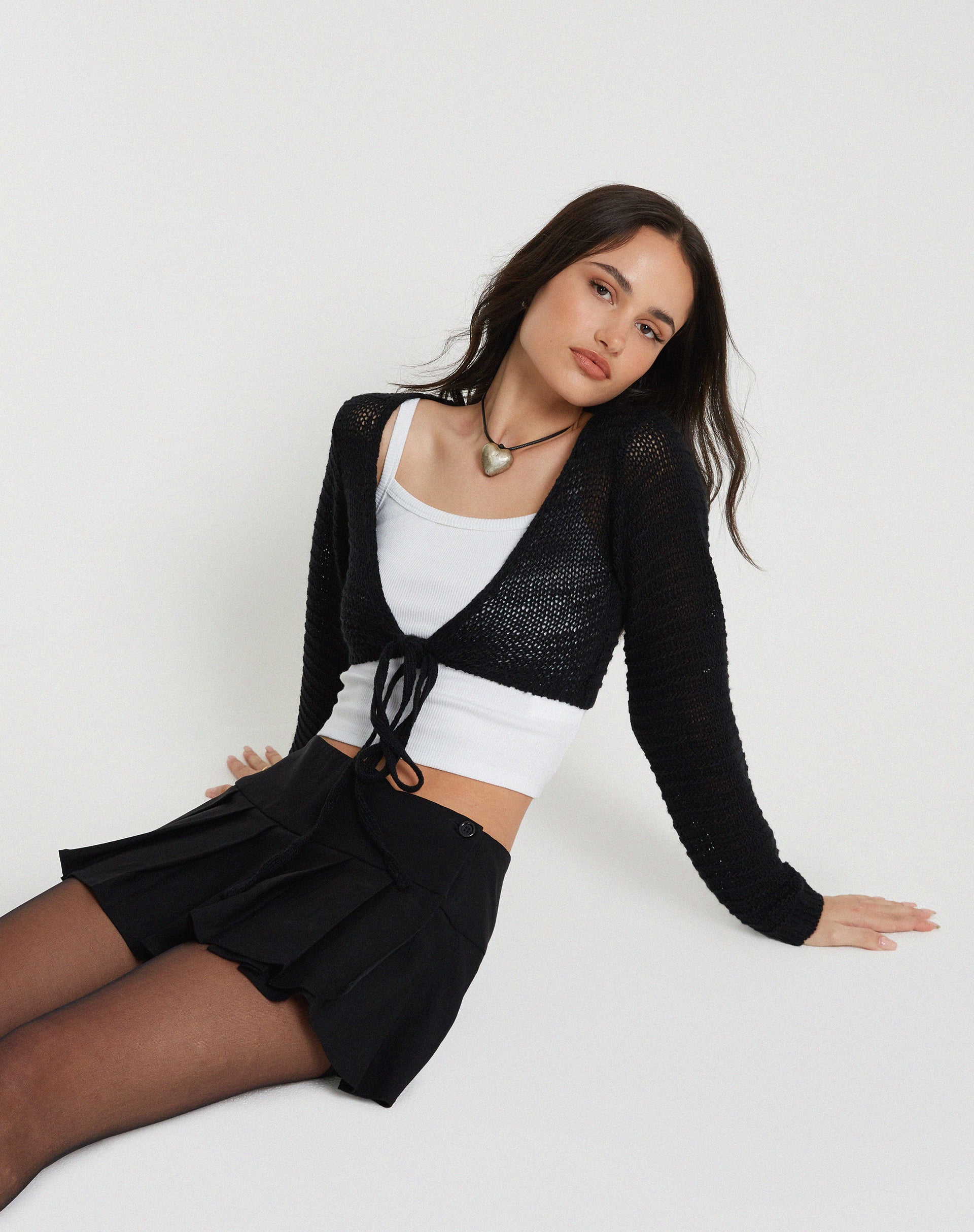 Nocta Long Sleeve Crop Top in Weave Knit Black - Awmao