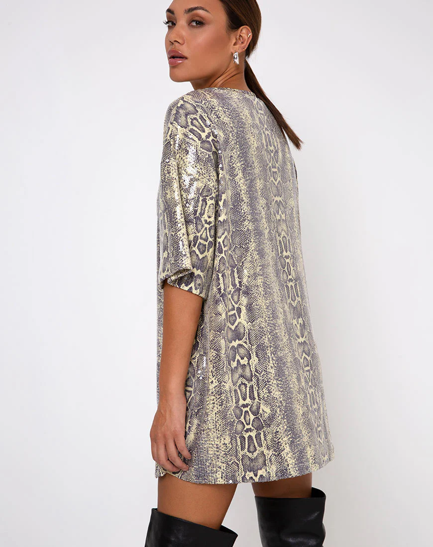 Sunny Kiss Tee in Acid Snake Clear Sequin - Awmao
