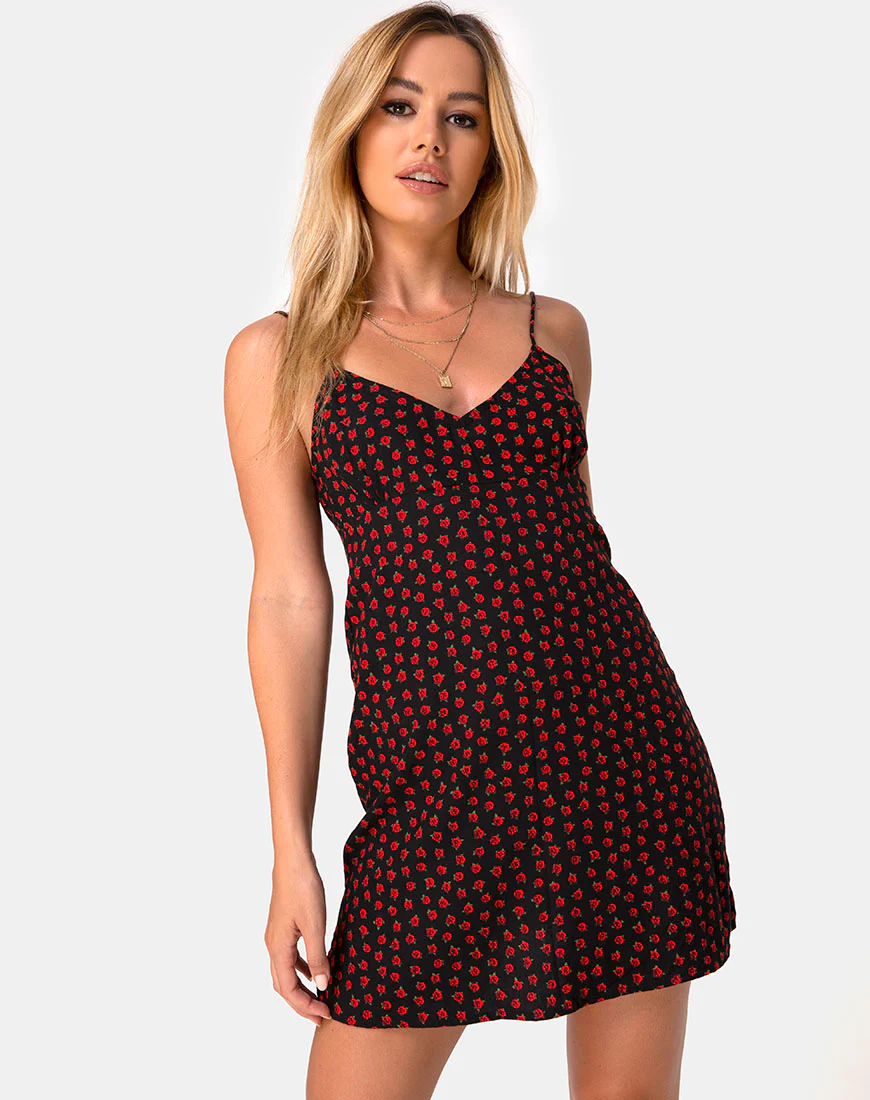 Rilia Dress in Dotty Rose Red - Awmao