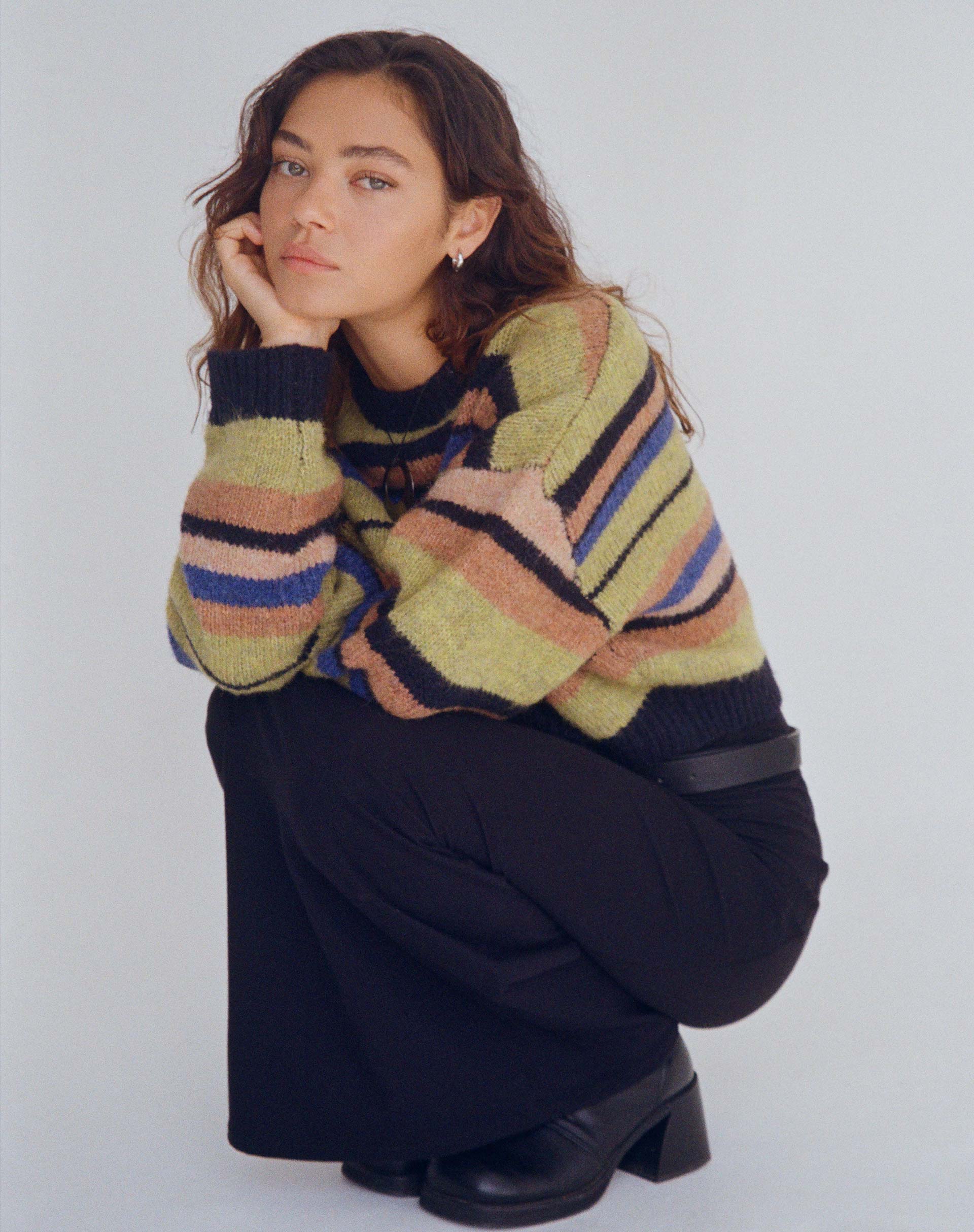 Munella Knitted Jumper in Mixed Stripe - Awmao