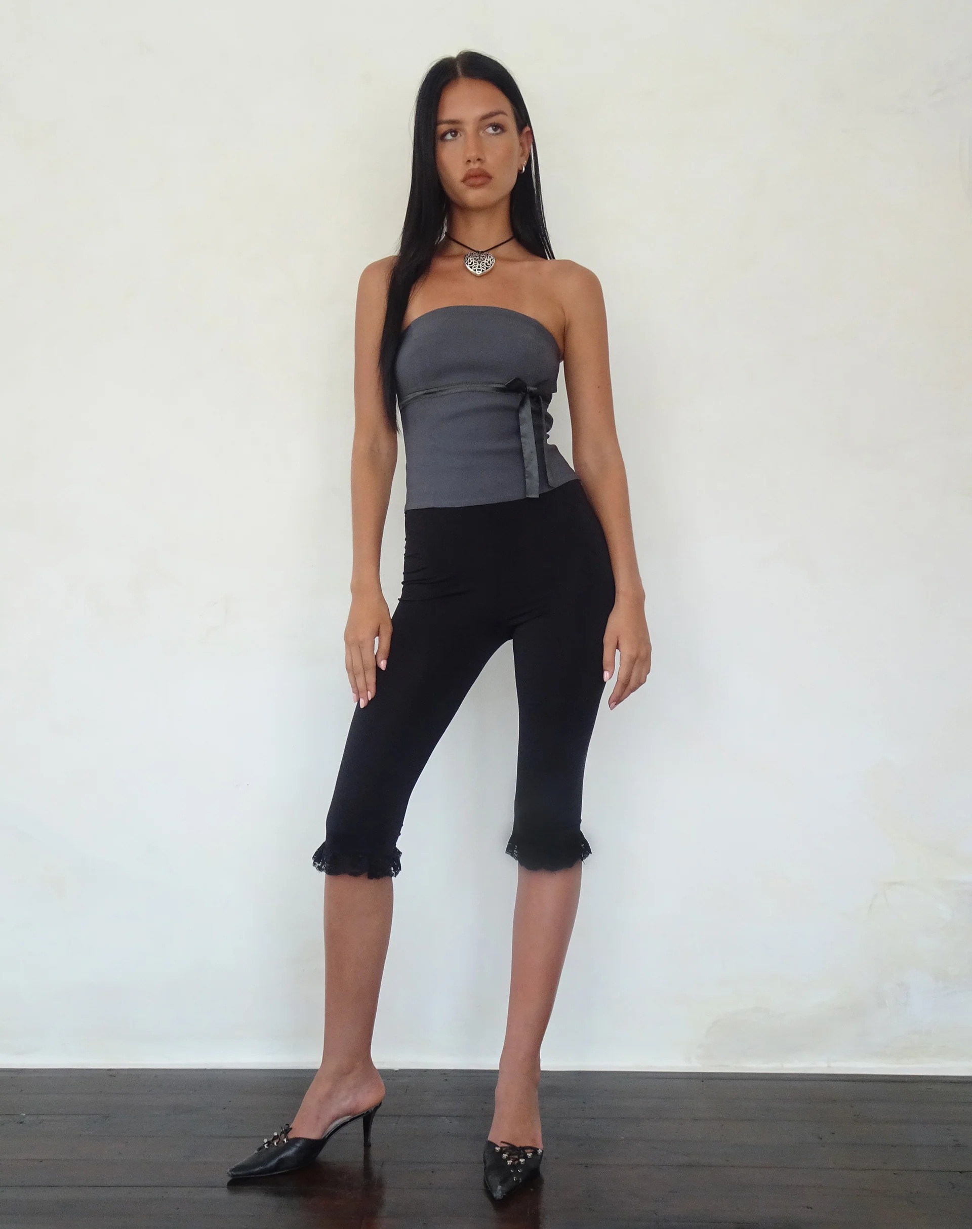 Novita Bow Detail Bandeau Top in Tailoring Charcoal Grey - Awmao