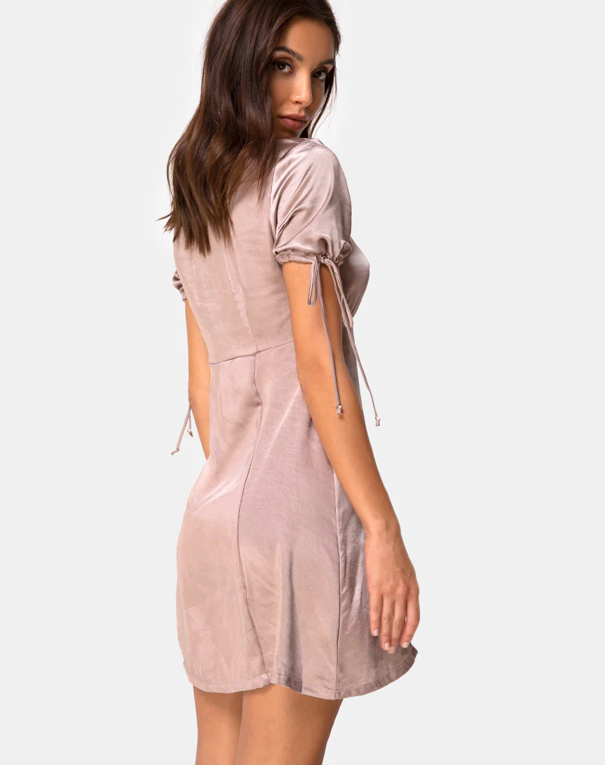 Guenette Dress in Satin Taupe - Awmao