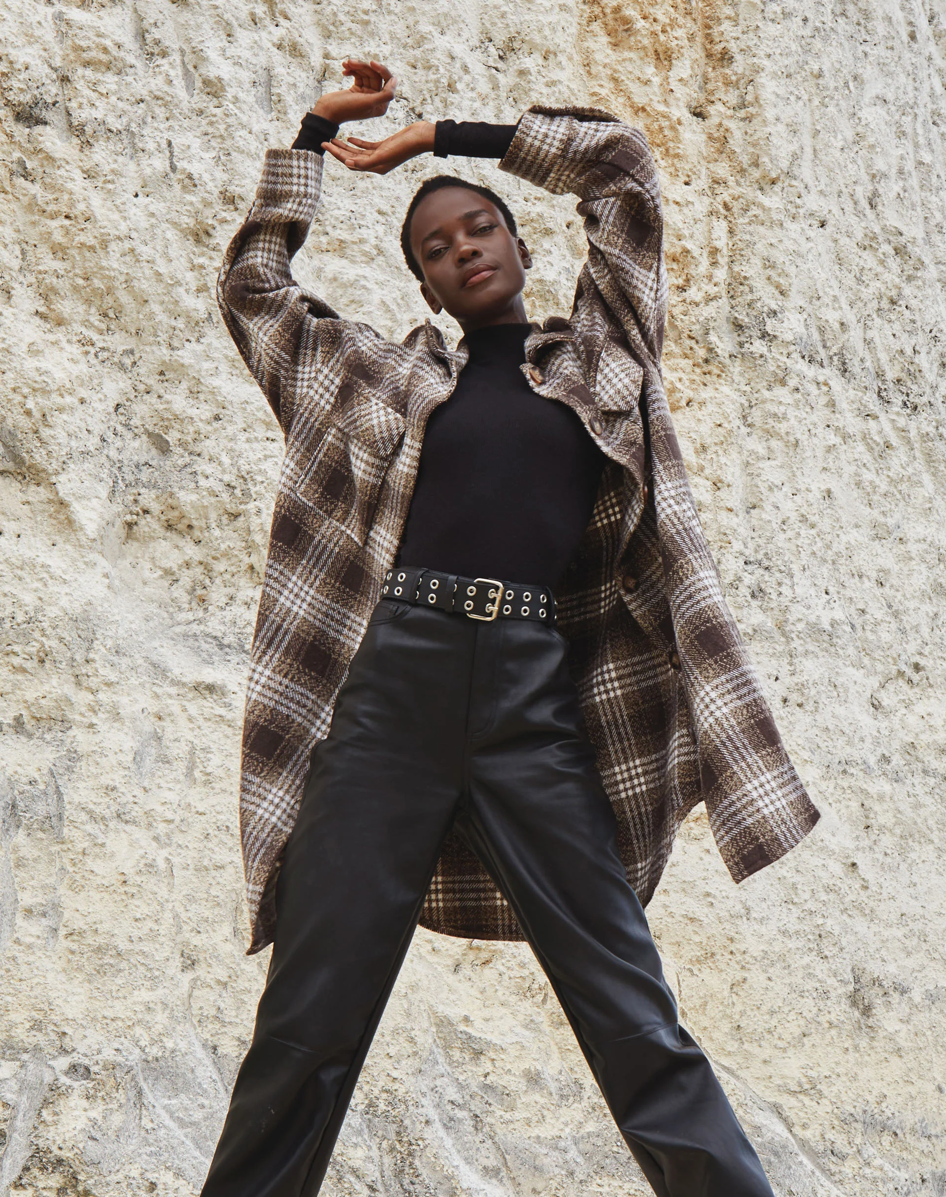 Maxiella Shirt in Brown Check - Awmao