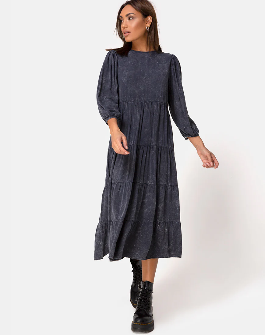 Magnolia Dress in Wash Out Black - Awmao