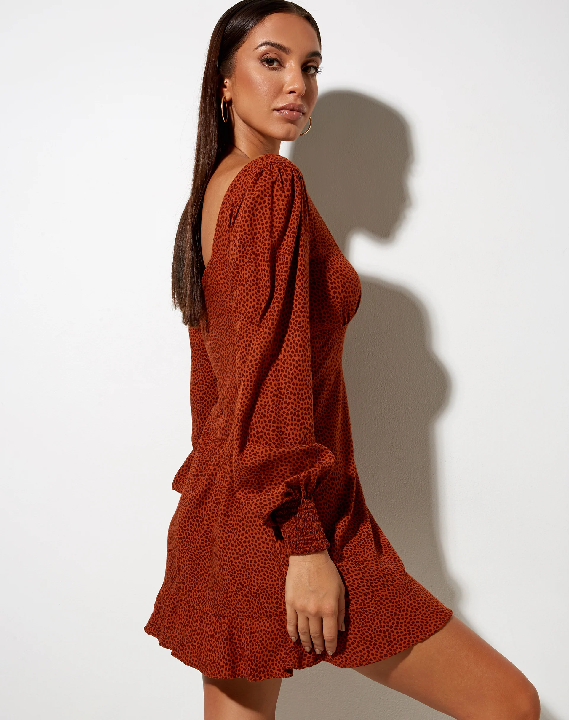 Tielo Mini Dress in Mini Croc Brown - Awmao