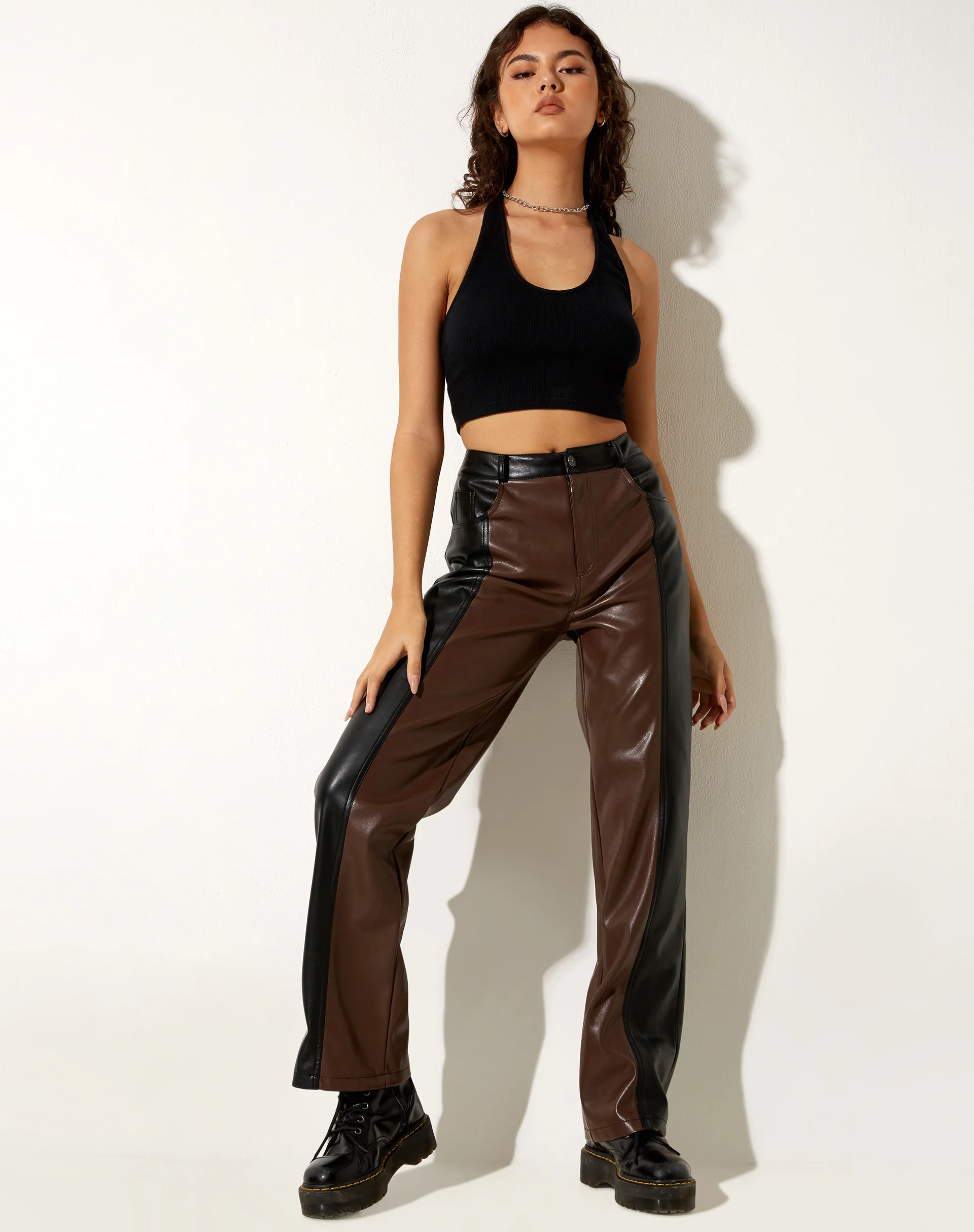 Rakata Wide Leg Trouser in PU Bitter Chocolate - Awmao