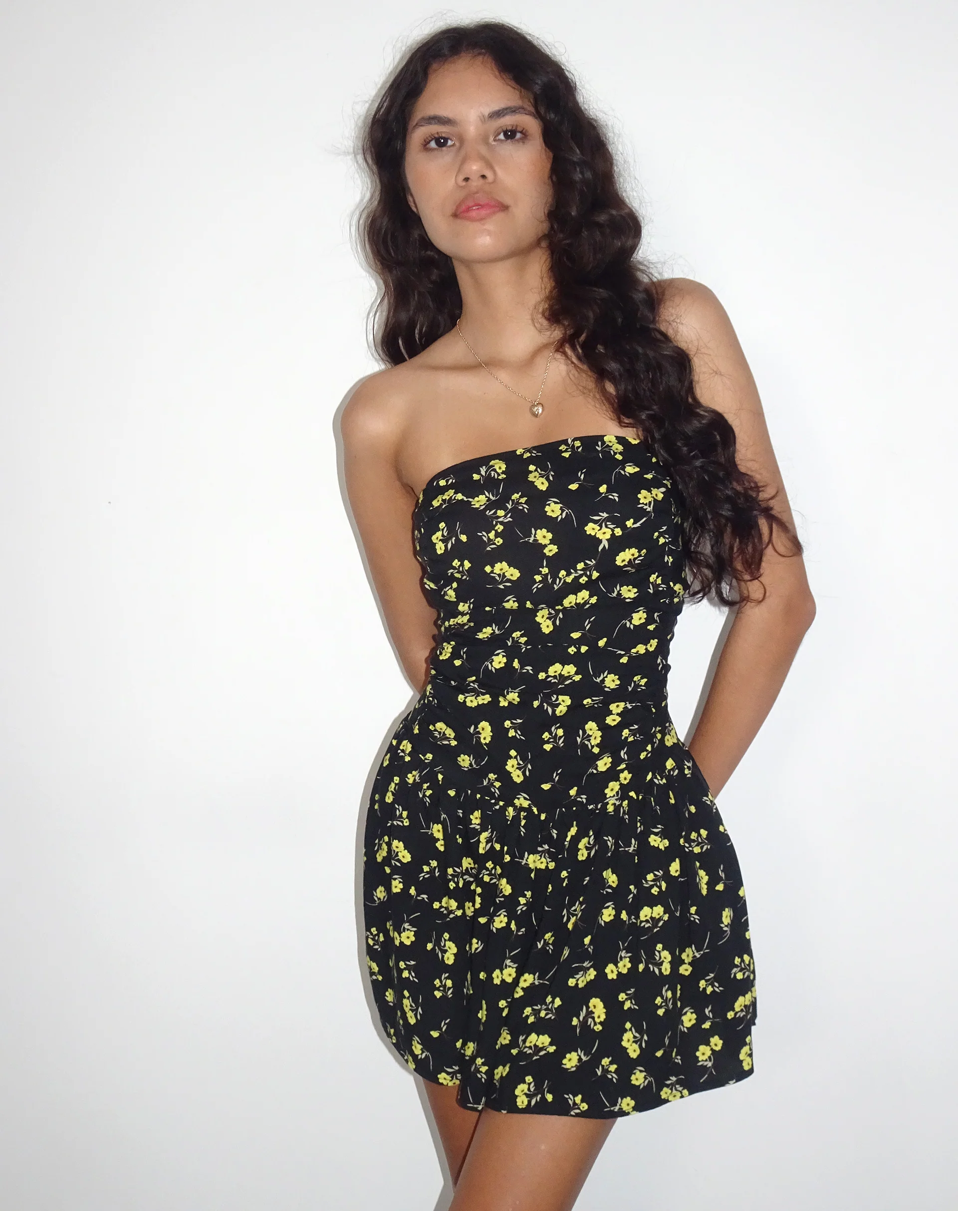 Zhao Bandeau Mini Dress in Buttercup Black and Yellow - Awmao