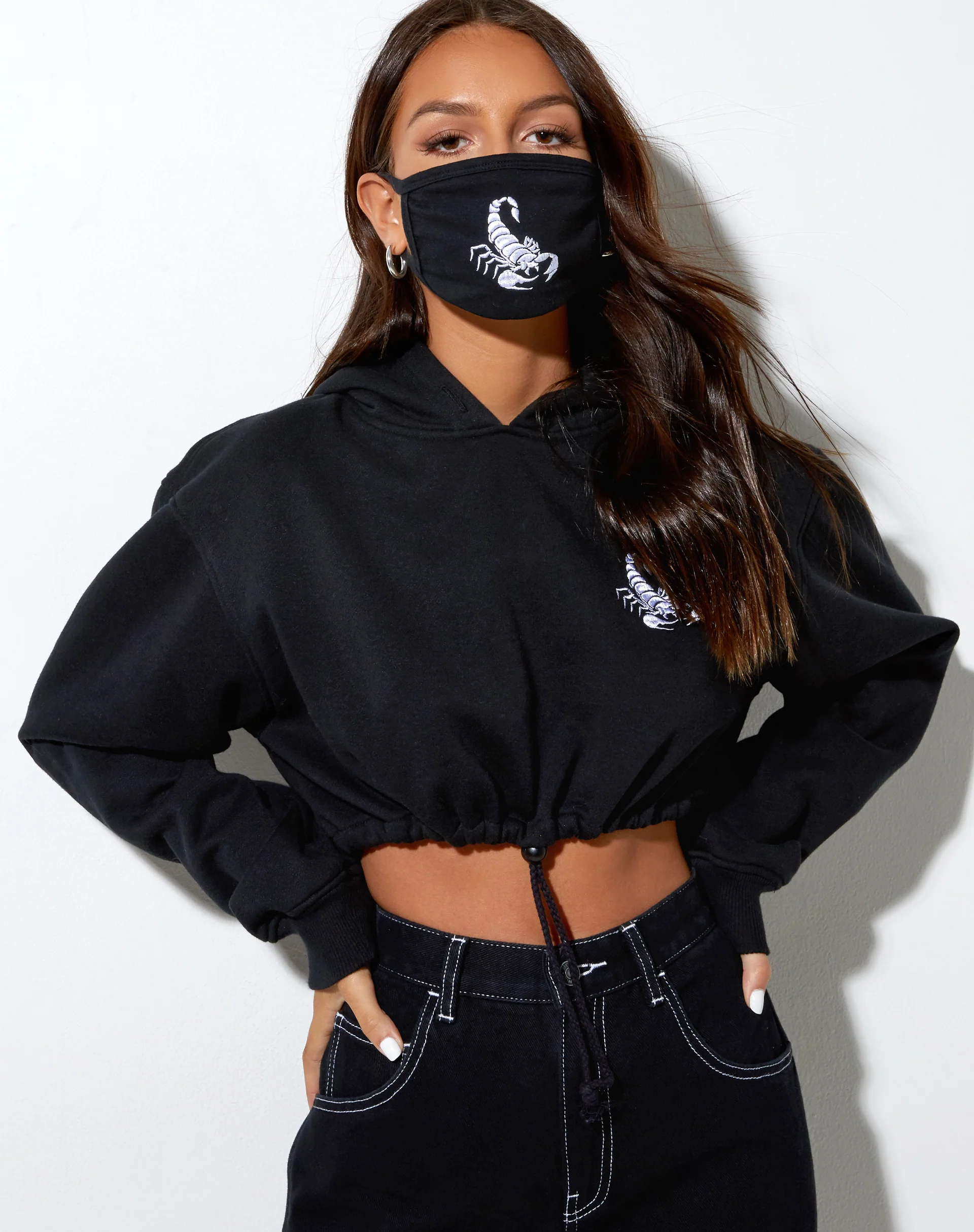Face Mask in Black Scorpion White Embro - Awmao