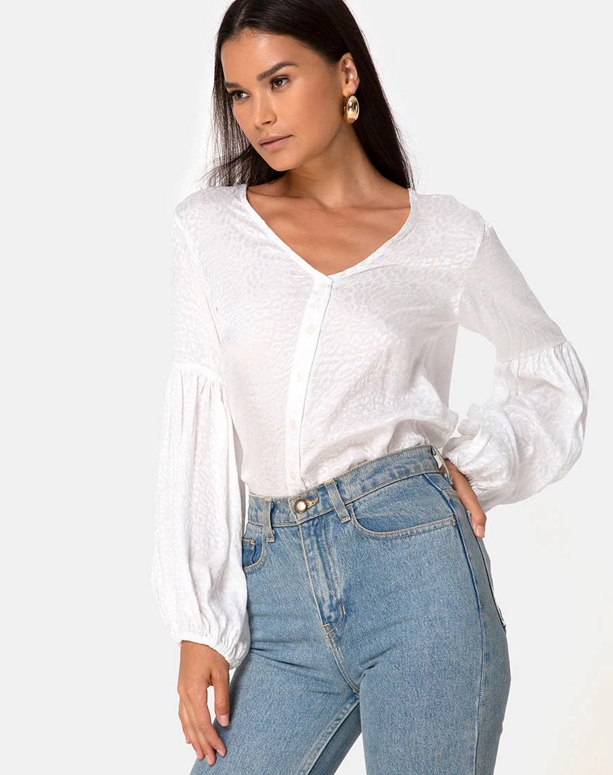 Vautier Top in Satin Cheetah Ivory - Awmao