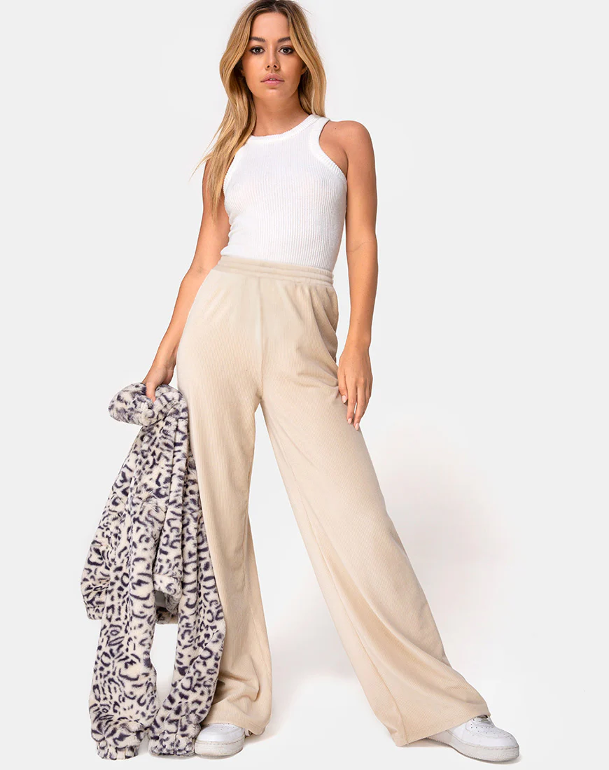 Obeli Trouser in Rib Cream - Awmao