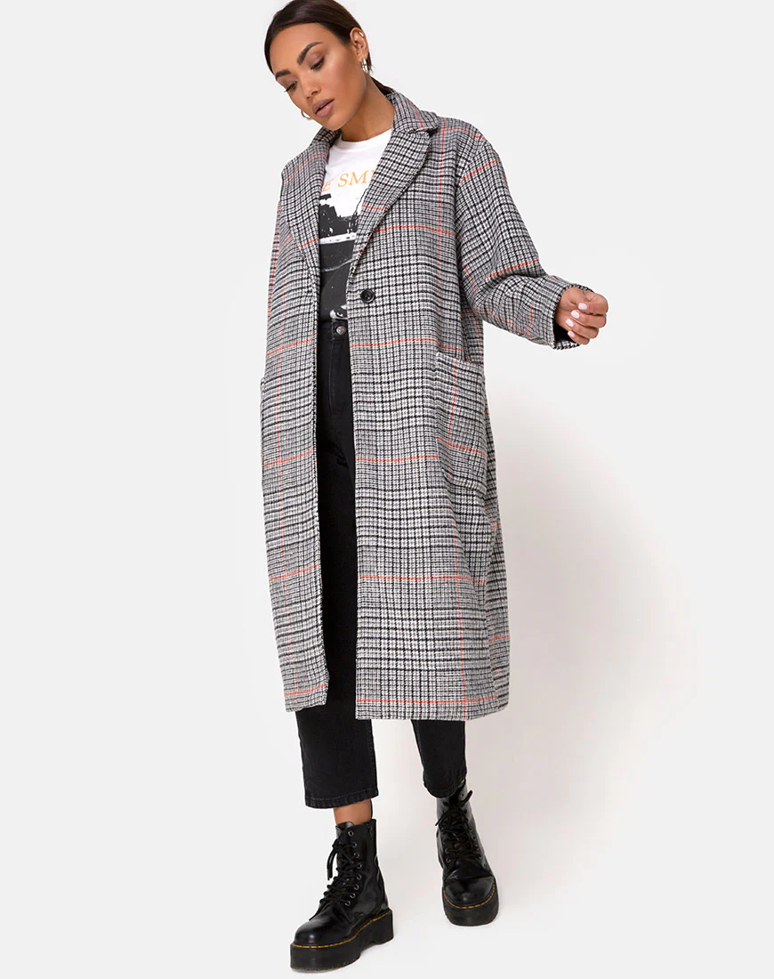 Glenn Duster Coat in Glenn Check Orange - Awmao