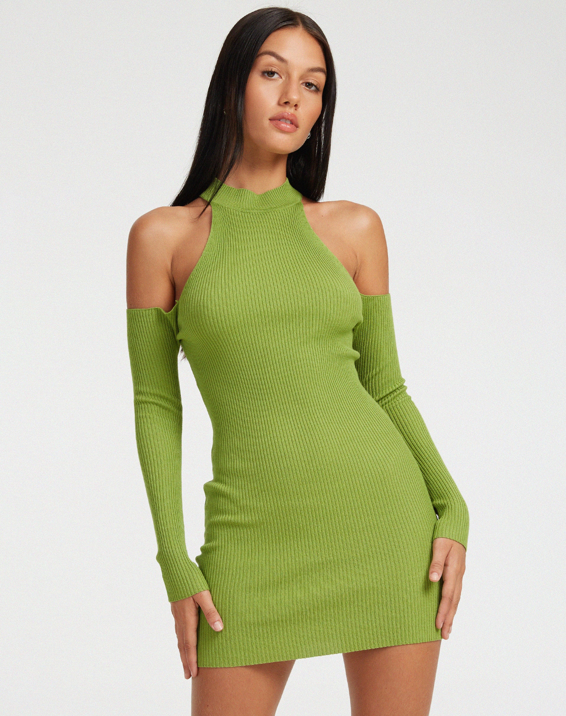 Dundar Knitted Mini Dress in Golden Lime - Awmao