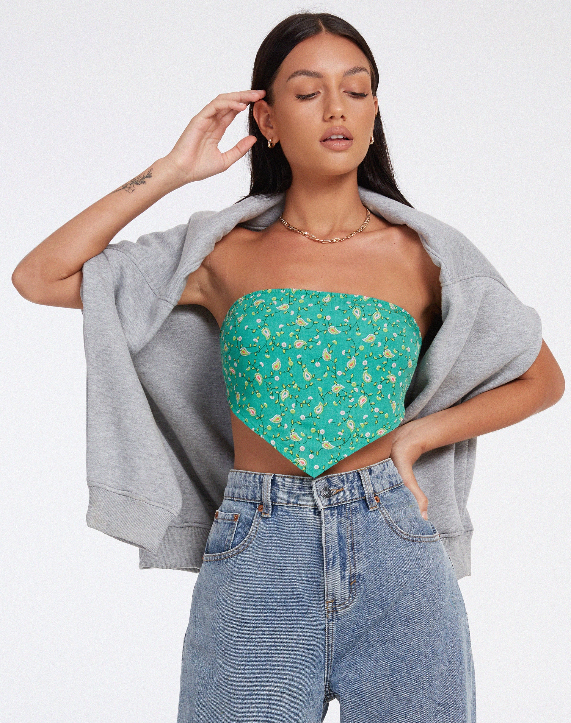 Nolda Crop Top in Paisley Fun Green - Awmao