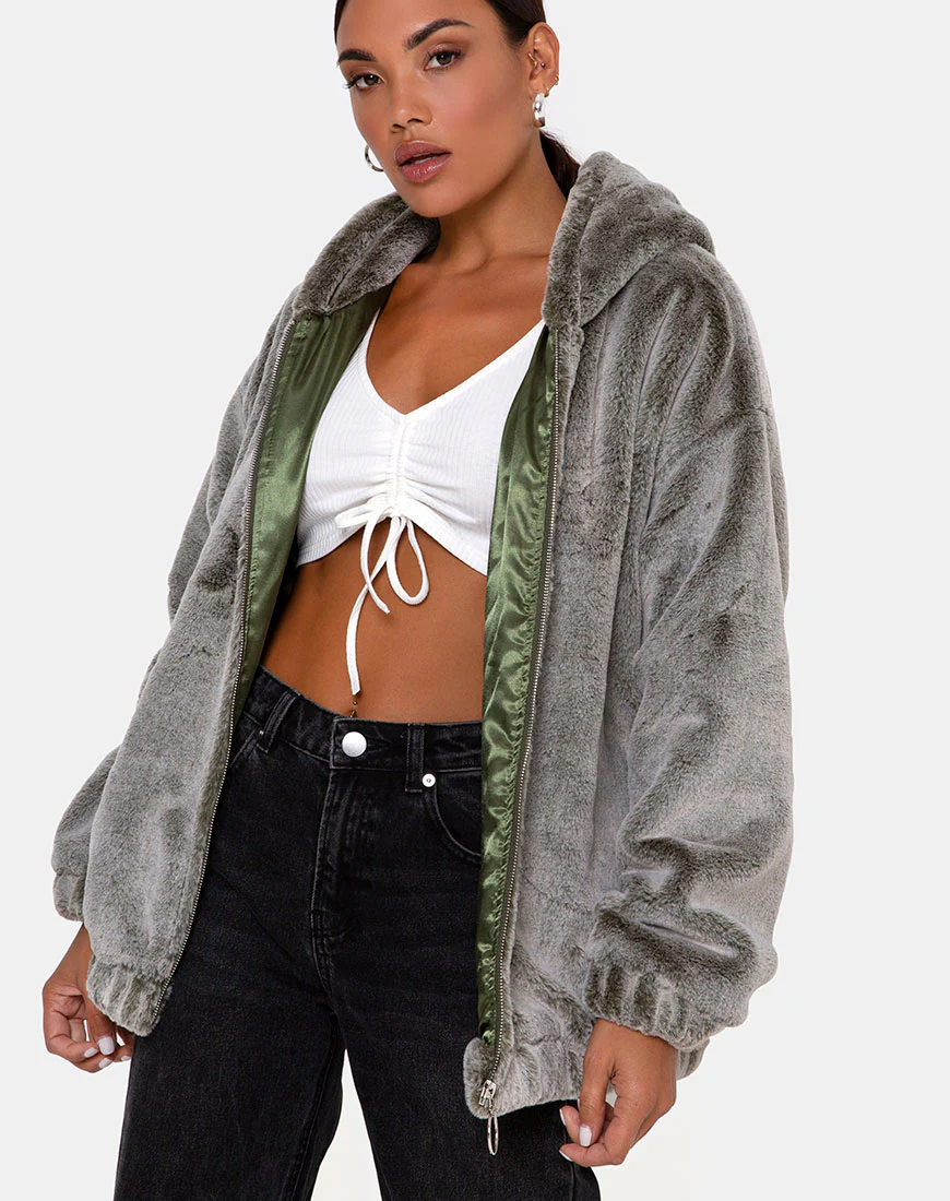 Emerson Jacket in Faux Fur Grey - Awmao