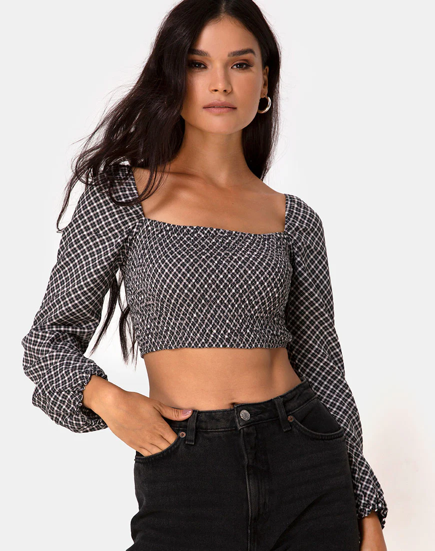 Elina Top in Check It Out Black - Awmao