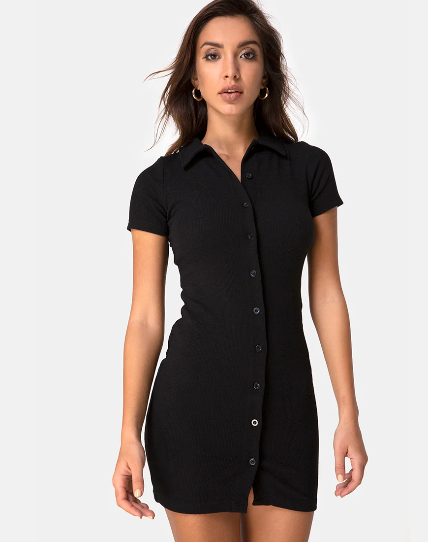 Kia Dress in Black Rib - Awmao