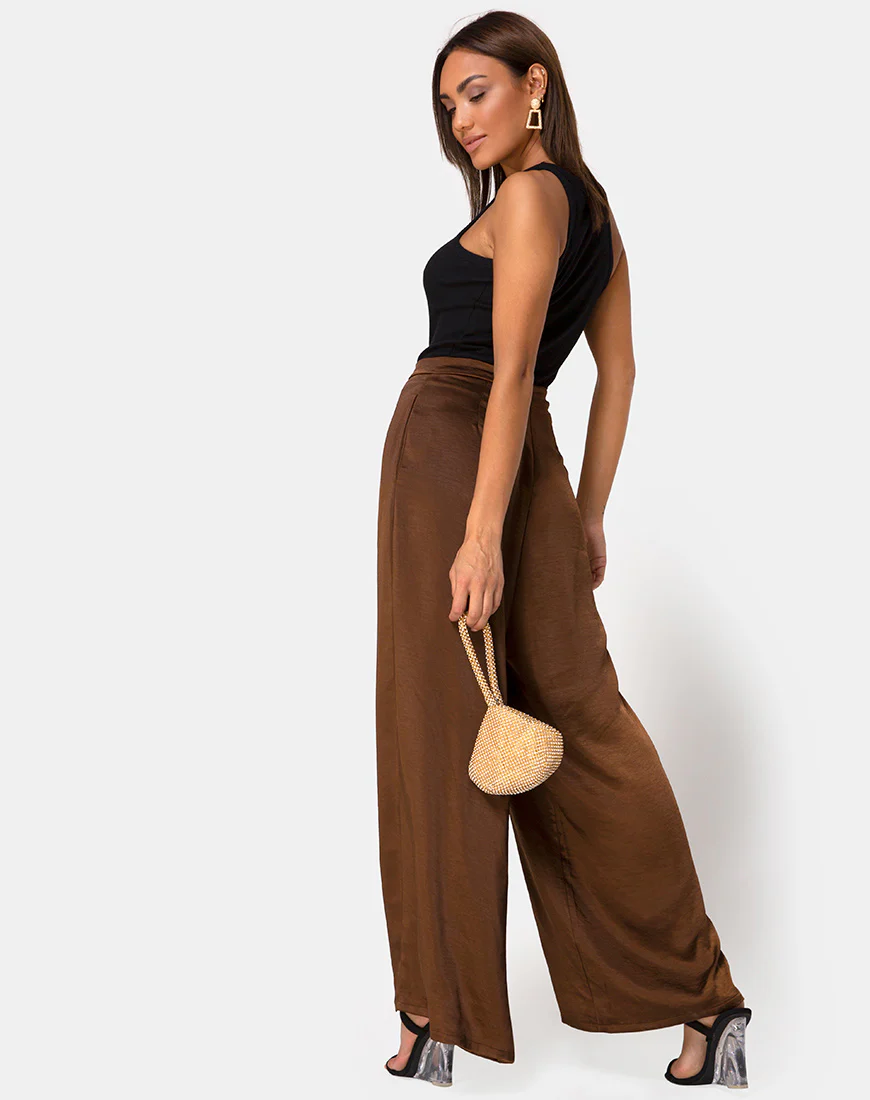 Mara Trouser in Satin Brown - Awmao