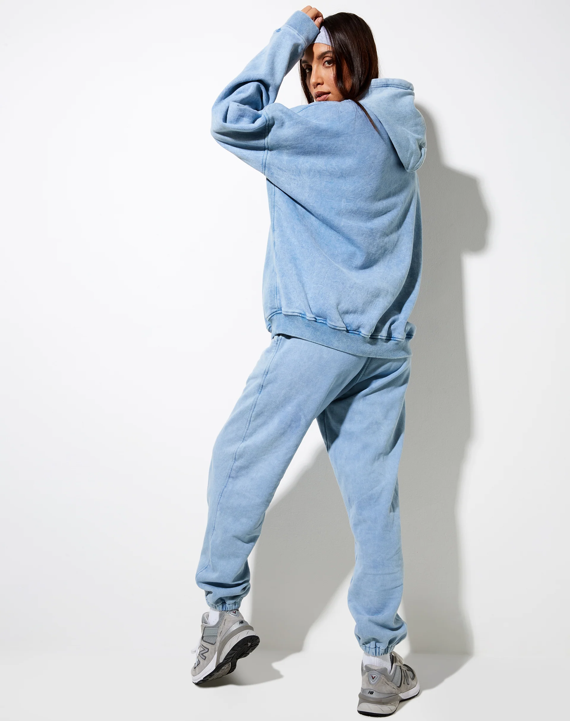 Oversize Hoodie in Washed Blue 'Angel Energy' Wings - Awmao