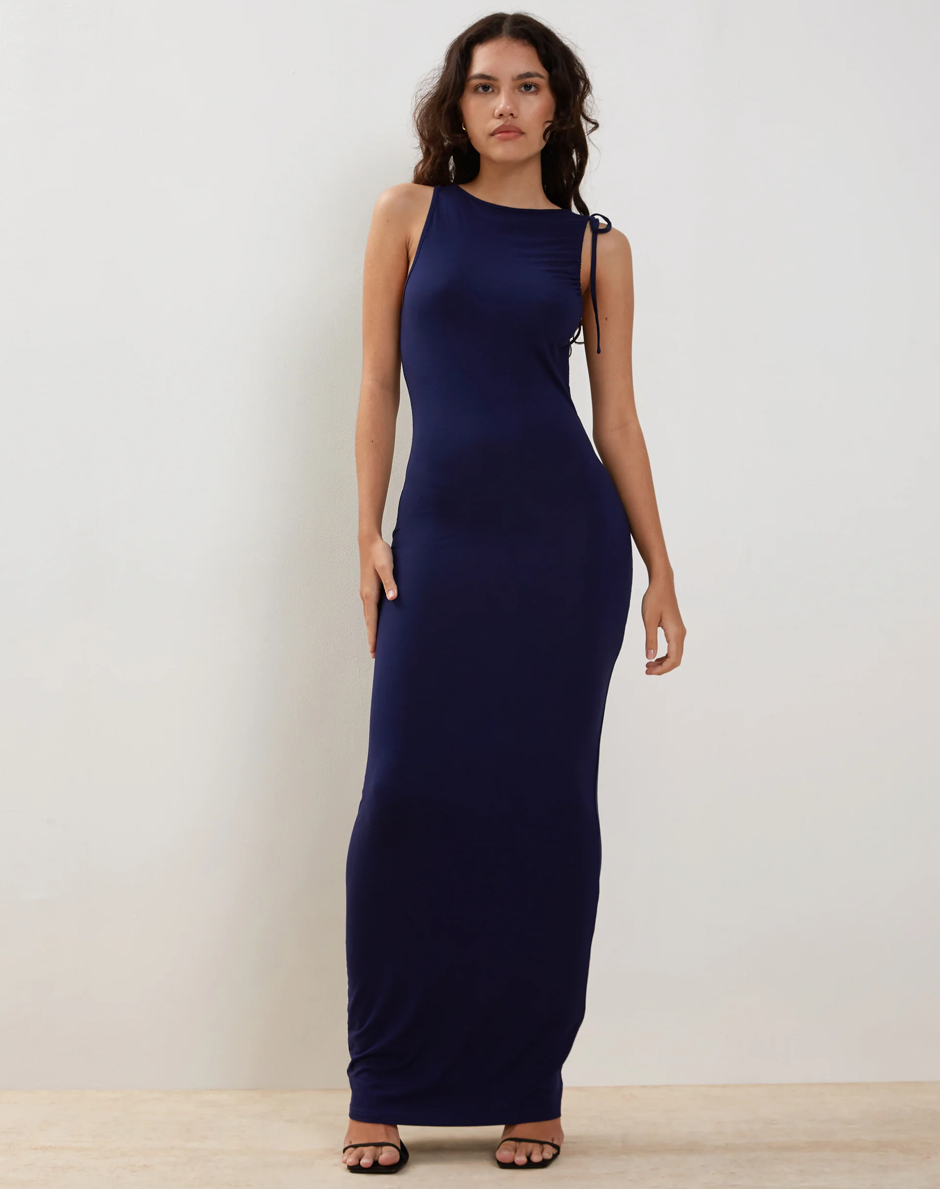 Elinor Maxi Dress in Slinky Midnight Blue - Awmao