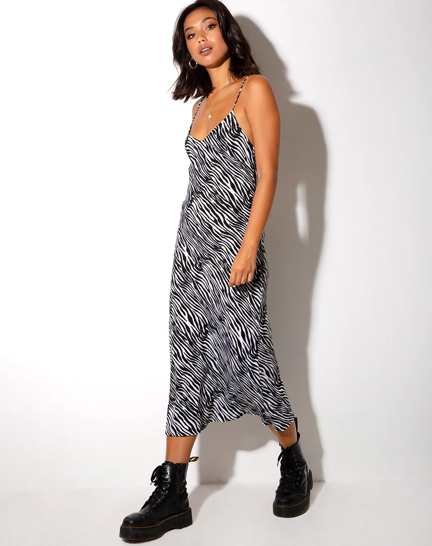 Juvina Slip Dress in Classic Zebra - Awmao