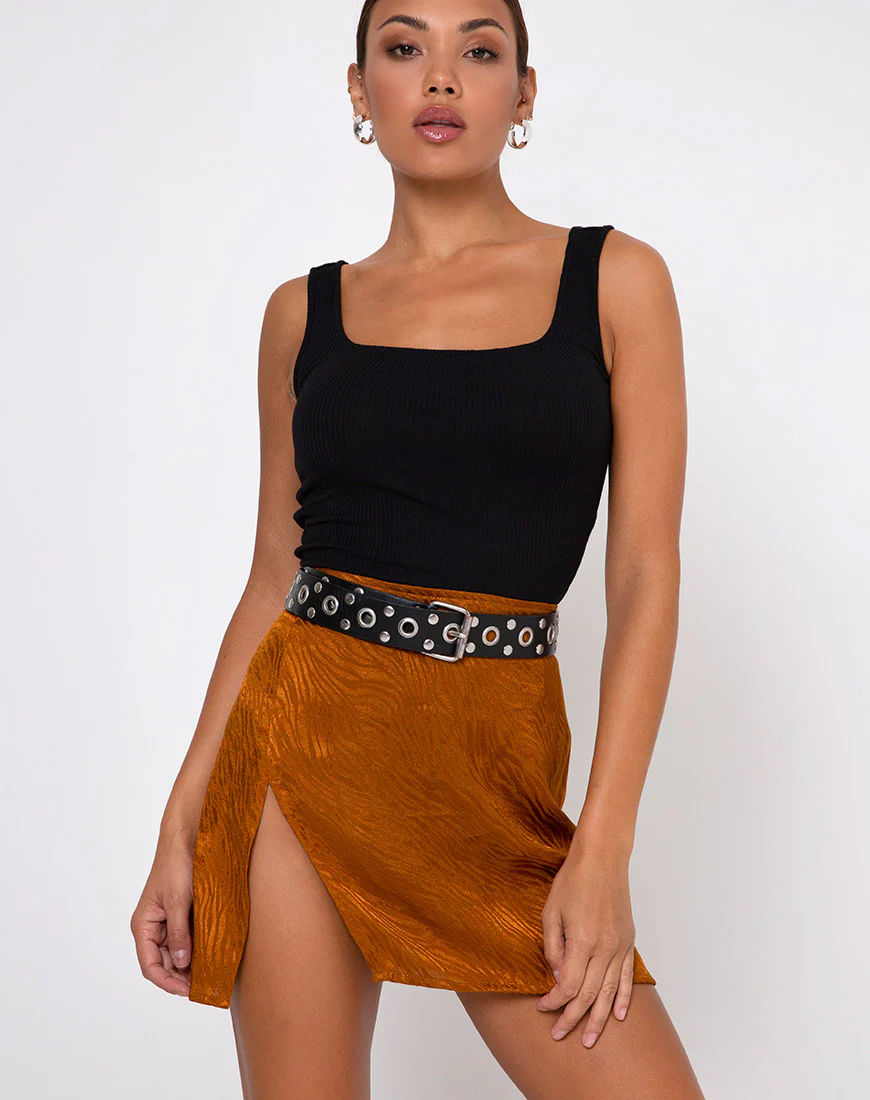 Shenka Mini Skirt in Satin Zebra Golden Coral - Awmao