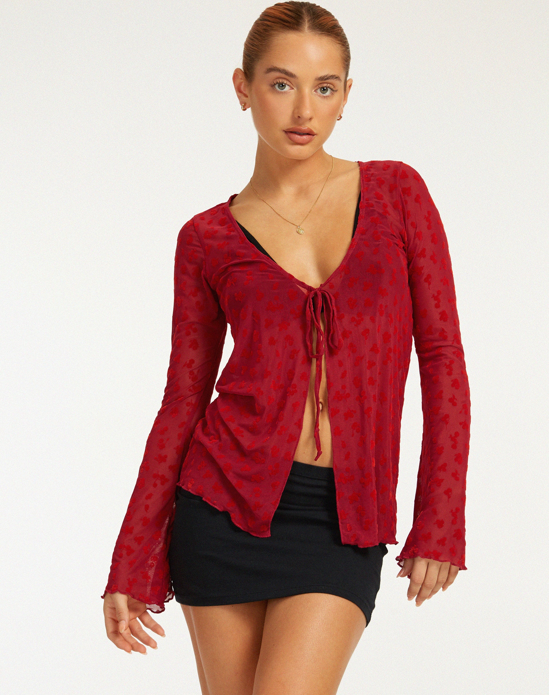 Leony Cardi in Red Flock Mesh - Awmao