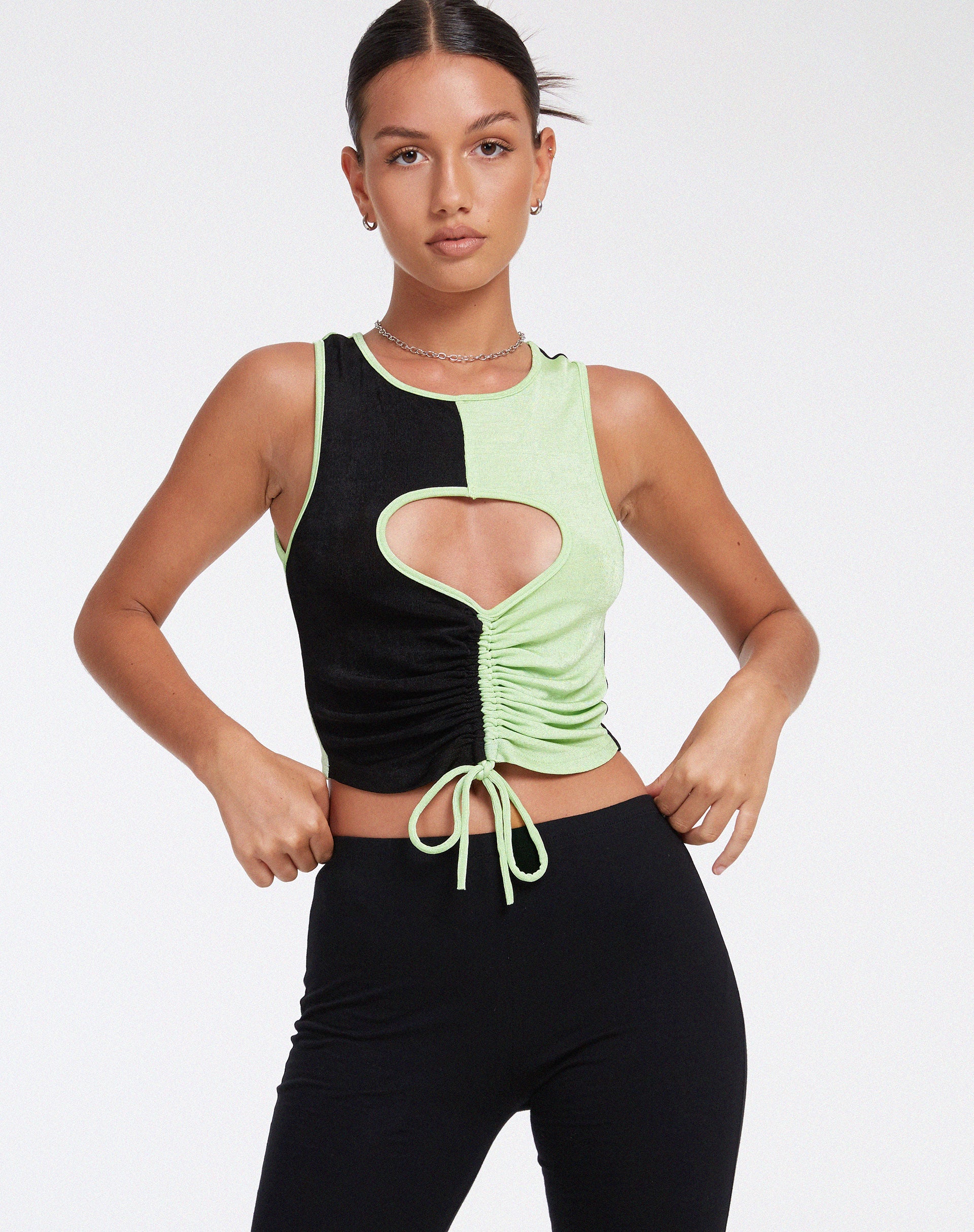 Nida Crop Top in Crepe Black and Lime - Awmao
