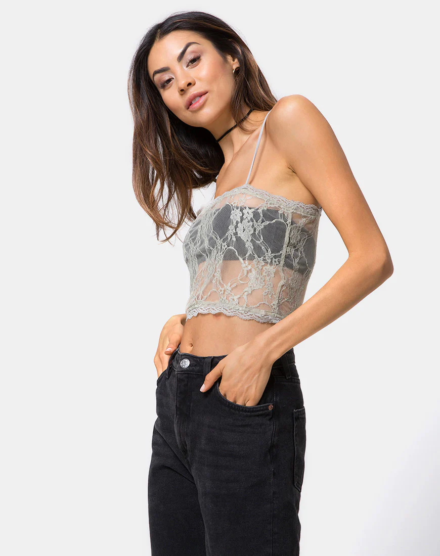 Chesa Crop Top in Daisy Lace Pistachio - Awmao