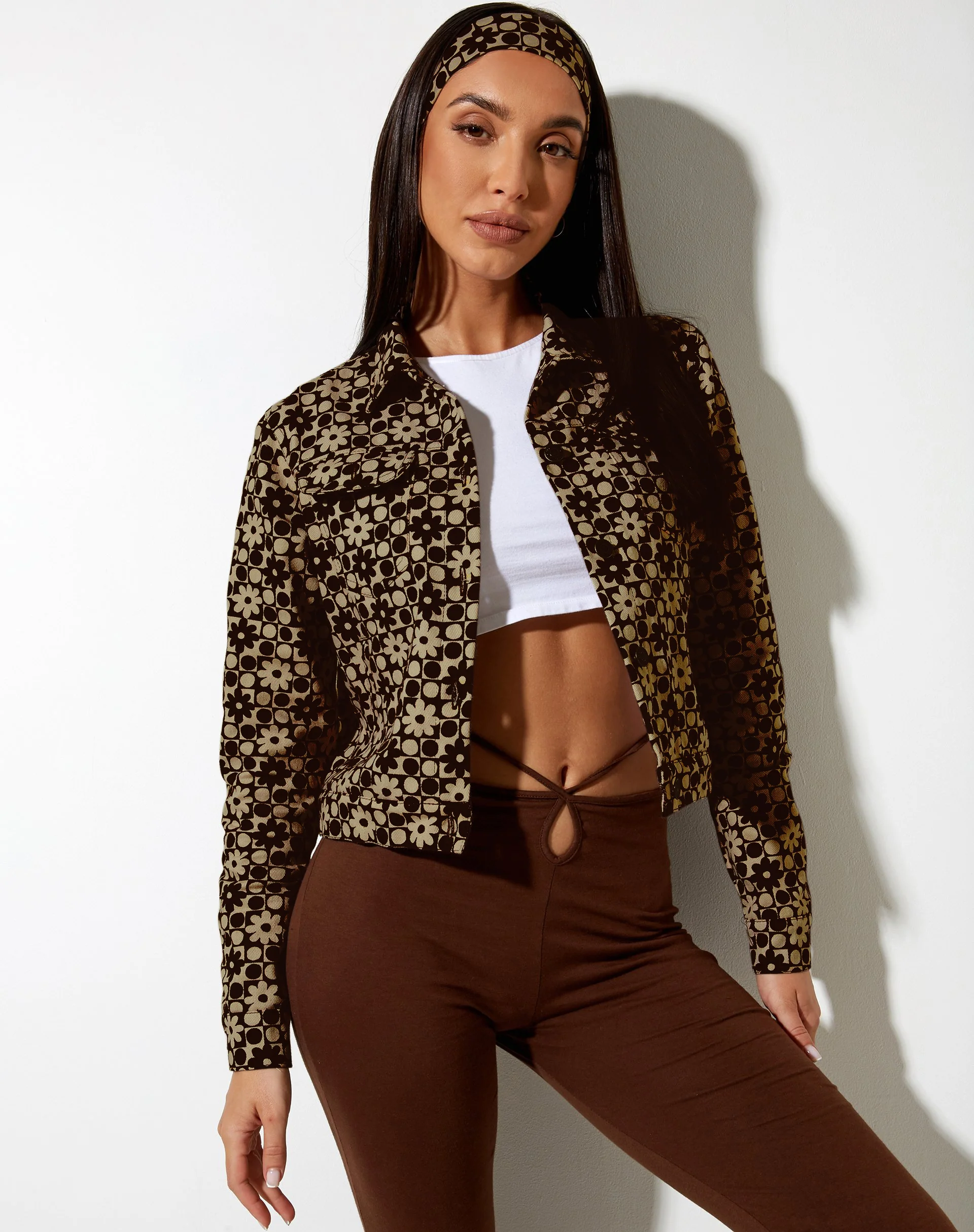 Jada Jacket in Patchwork Daisy Brown - Awmao